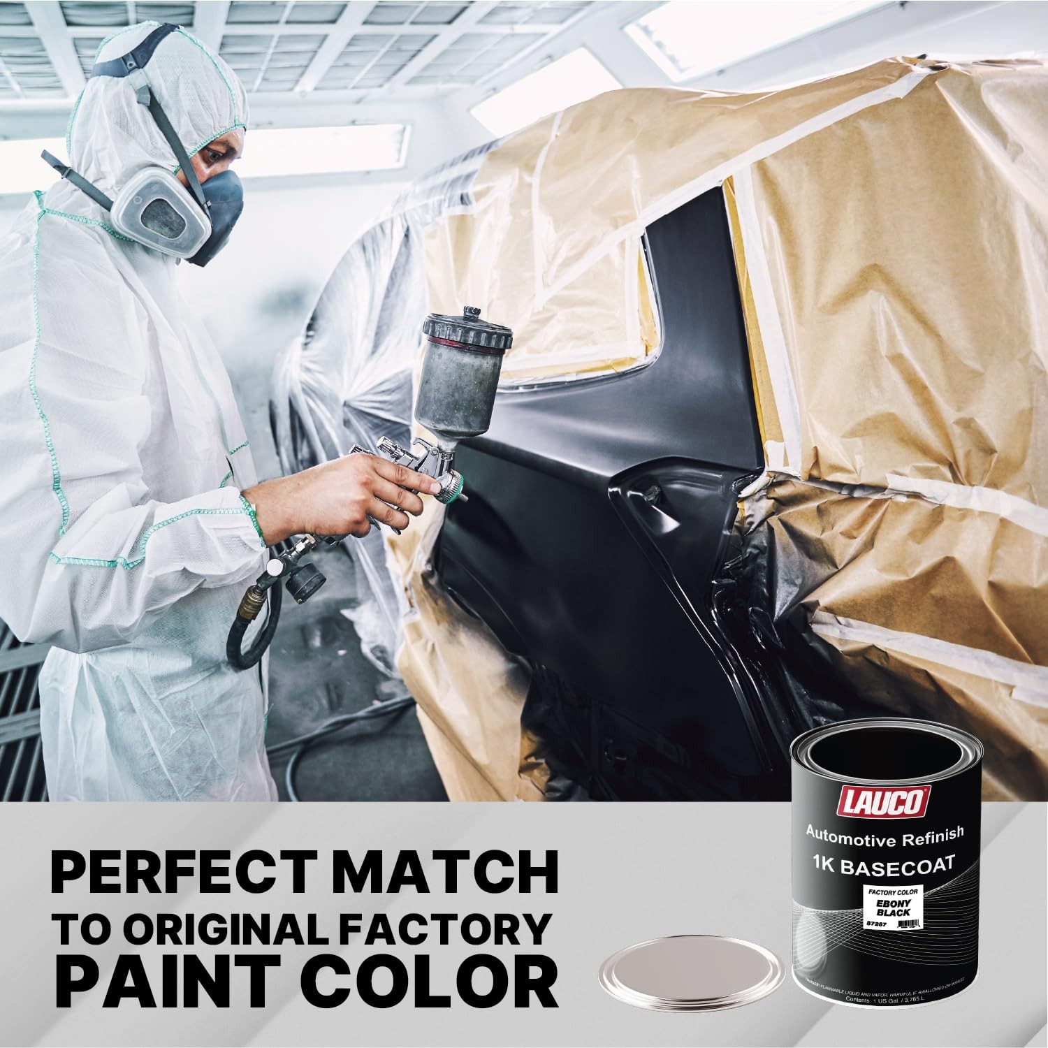 LAUCO 1K Basecoat Ebony Black Auto Paint – 1 Gallon – Spray Gun Ready – Gloss