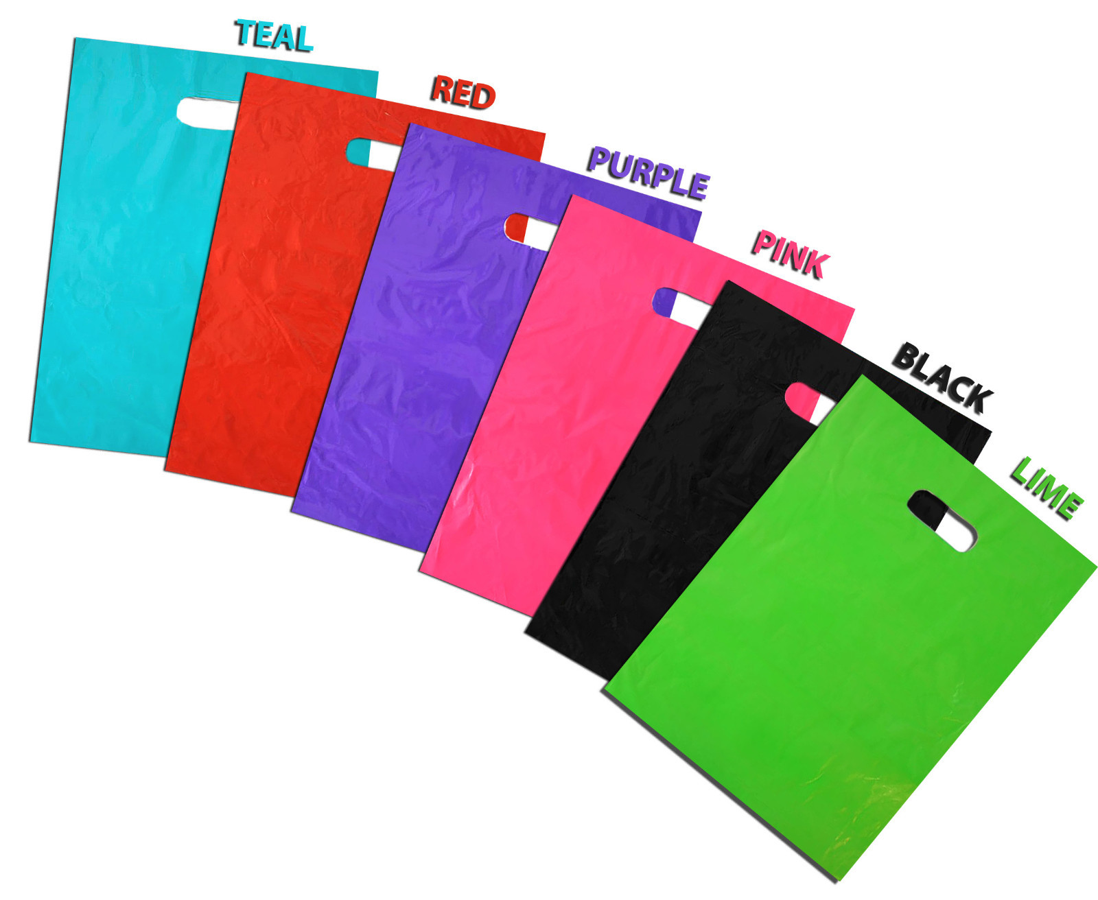 9″ x12″ & 12″ x15″ Colored PLASTIC MERCHANDISE Store Bags, Retail Product Bags