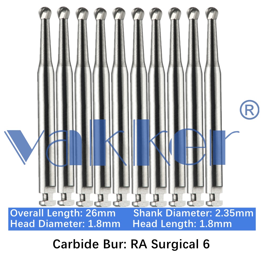 10/Pk Dental Surgical Round Carbide Burs 26mm RA SURG 2 4 6 8 Latch Slow Speed