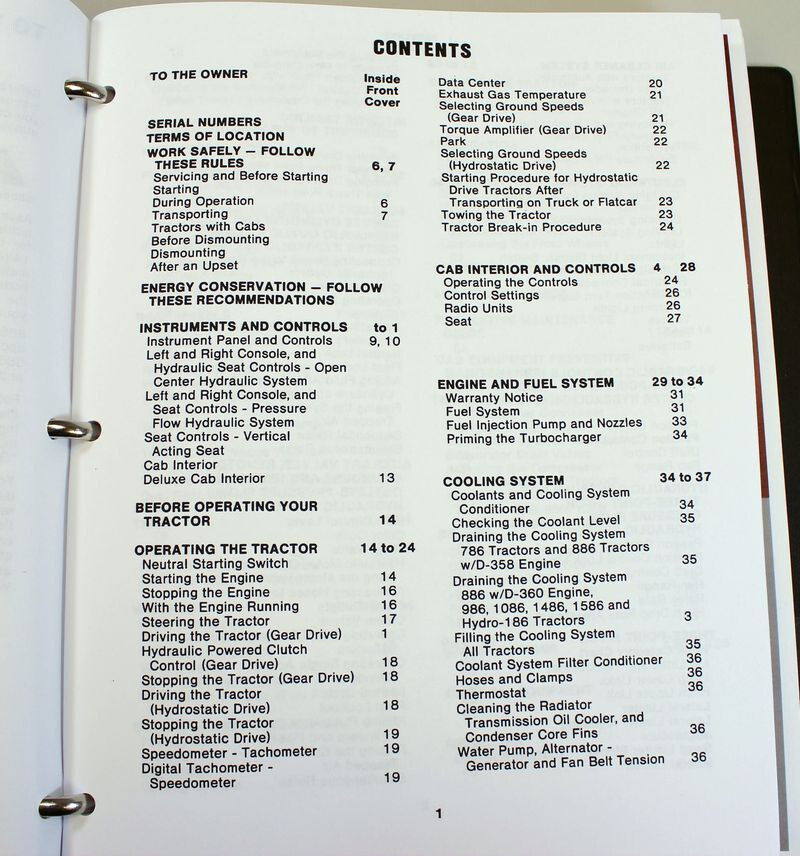 International 986 1086 1486 Tractor Service Parts Operators Manual Repair Set