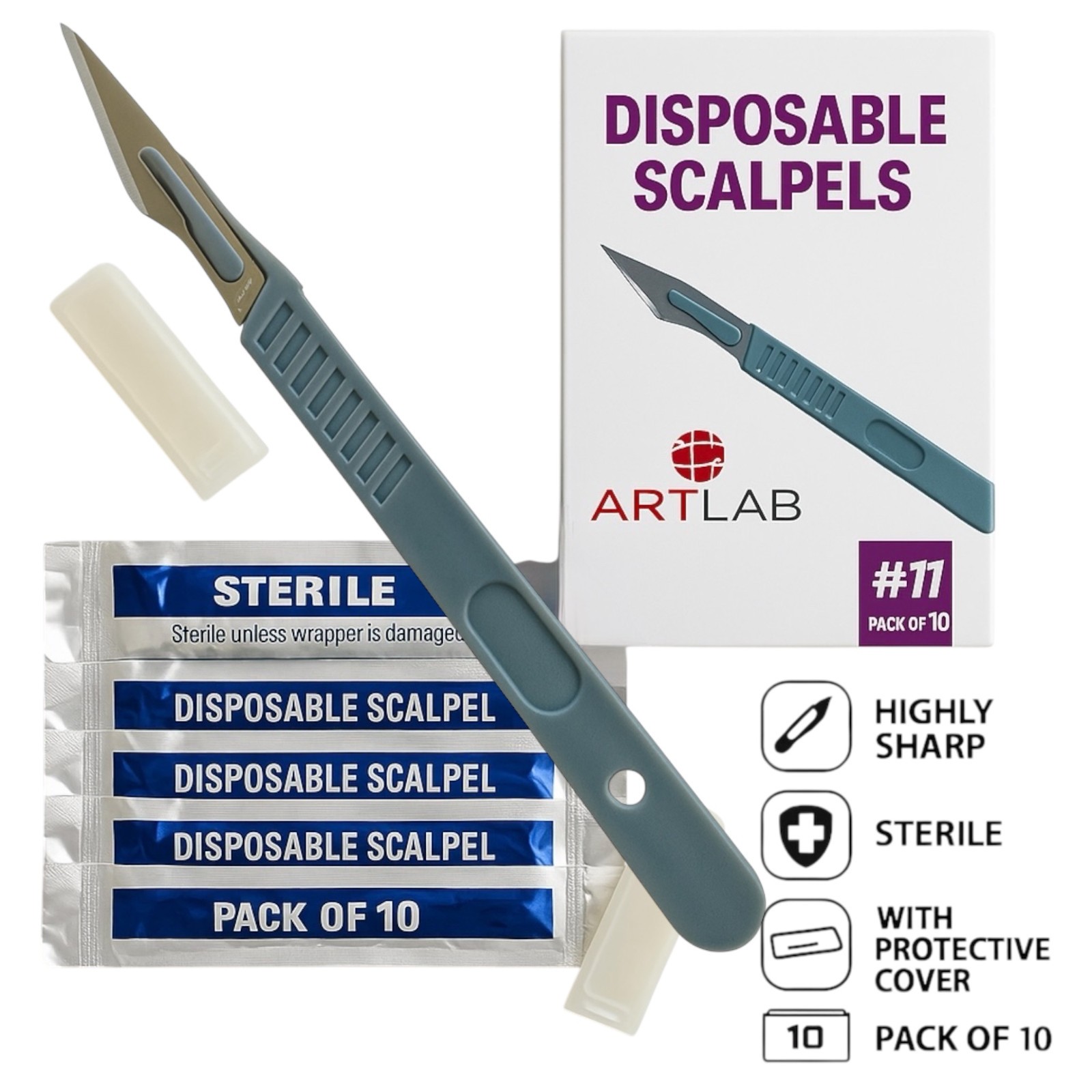STERILE DISPOSABLE SCALPELS #11 – 10 PCS SINGLE USE-DENTAL,SURGICAL,DERMAPLANING