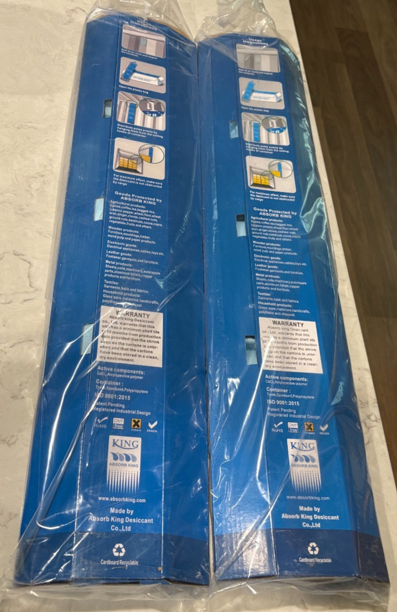 Lot of 2 Shipping Container Desiccant Strips 60 Days Moisture Absorption NEW