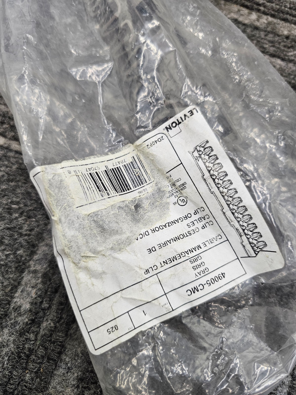 (QTY 5) Leviton 49005-CMC Patch Panel Cable Management Clip Gray