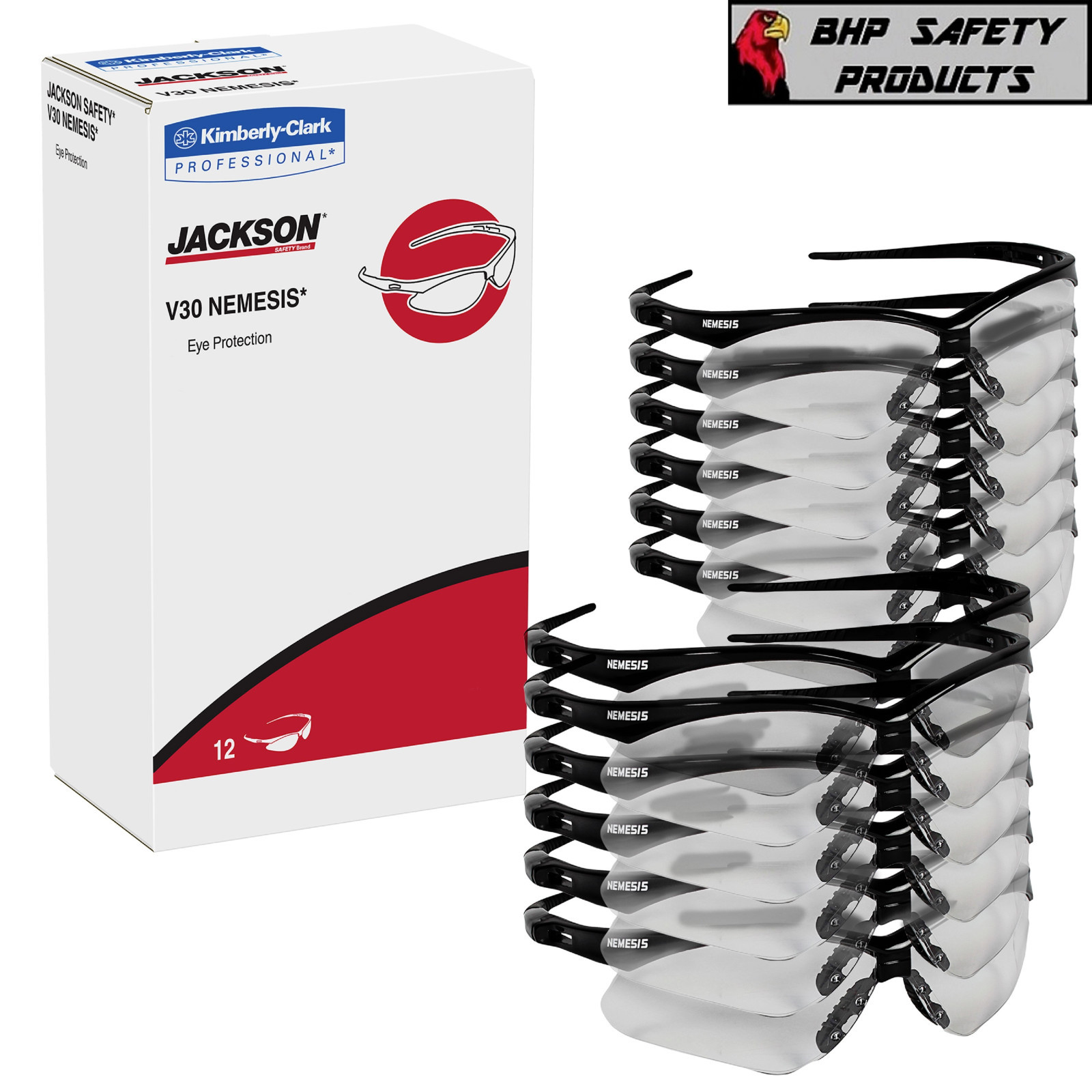 12 PAIR KLEENGUARD NEMESIS 25685 SAFETY GLASSES INDOOR/OUTDOOR LENS BLACK FRME