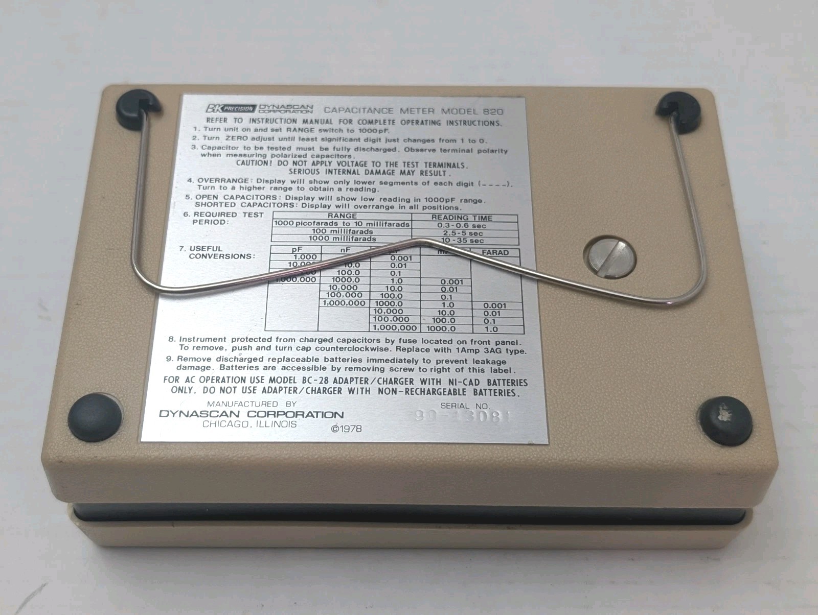 Vintage B&K Precision 820 Capacitance Meter No Leads