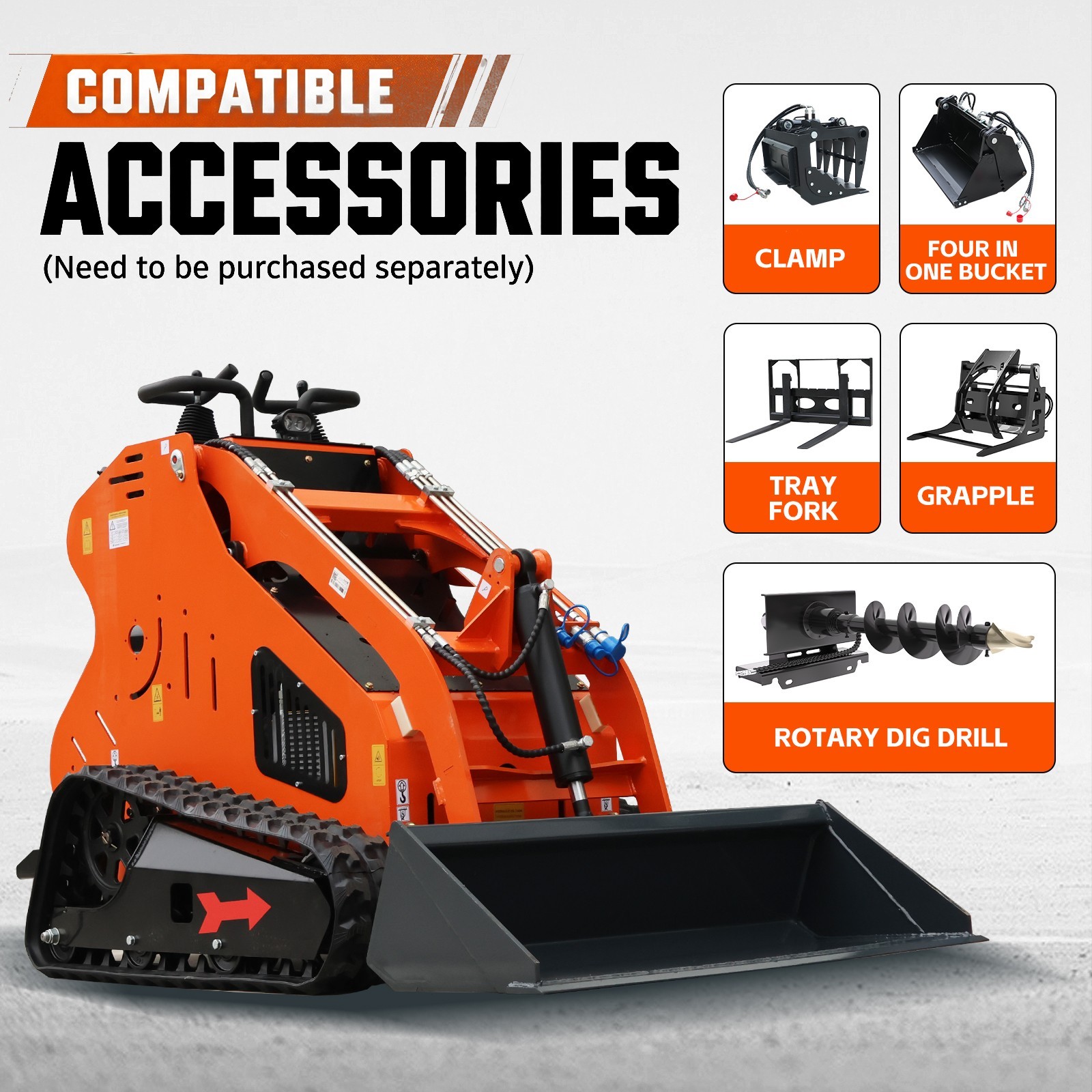 24HP Mini Skid Steer Tracked Loader 3-Pumps 2-Cylinder Gas Engine FREE SHIPPING