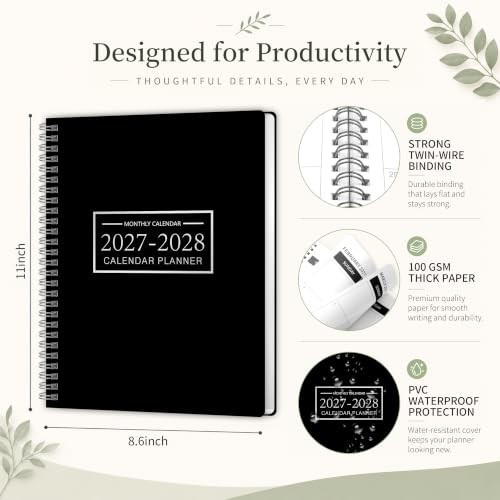 2027-2028 Monthly Planner, Jan 2027-Dec 2028, A4 2027 – Dec Black