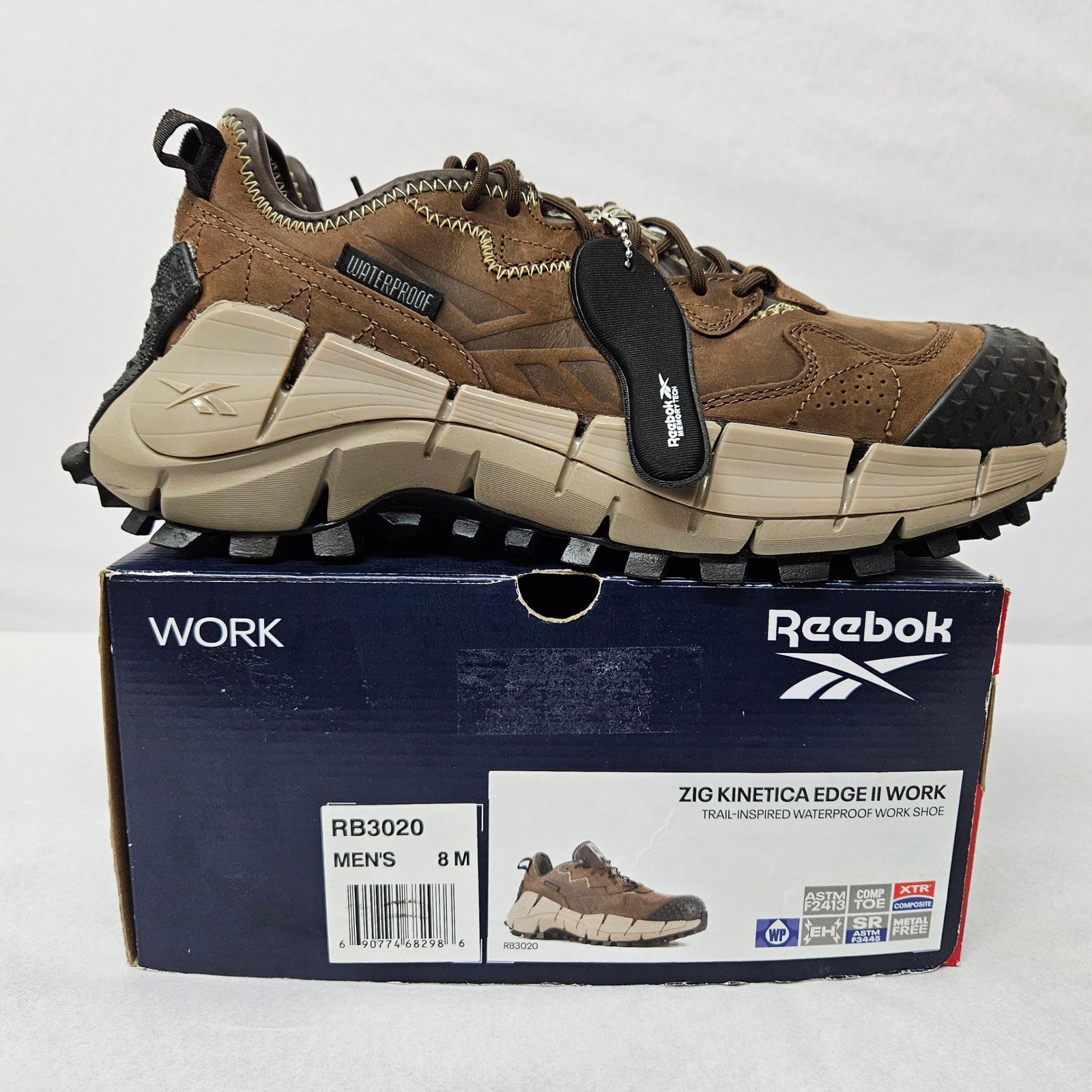 Reebok Men’s Zig Kinetica Edge II Work Safety Shoes RB3020 Brown Leather Sz 8