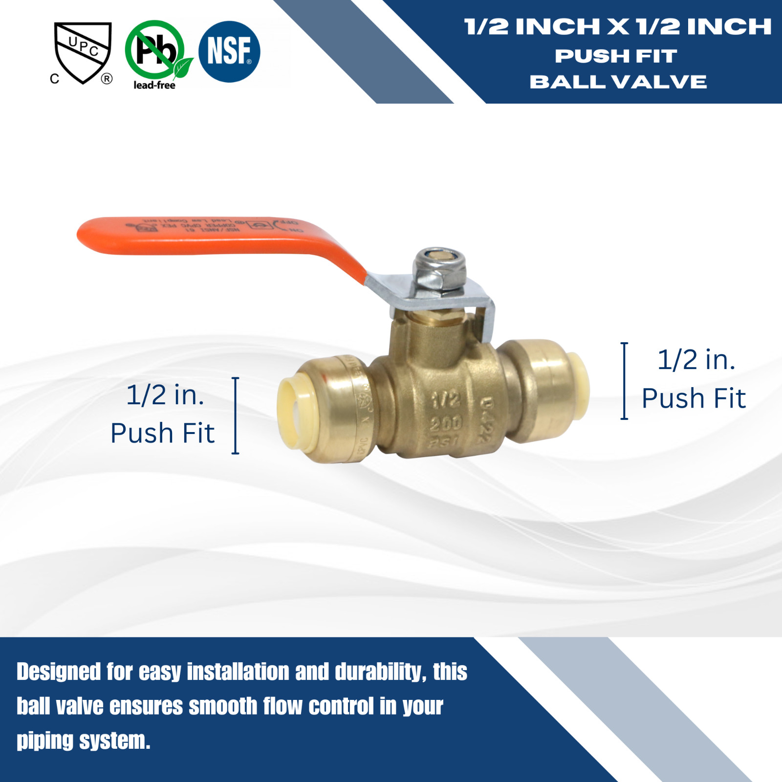 1 PIECE 1/2″ PUSH FIT BALL VALVE WITH REMOVING CLIP
