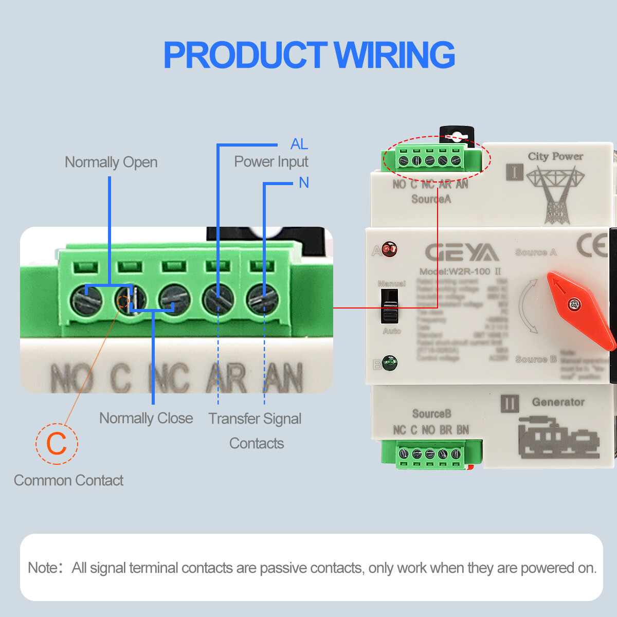 GEYA Automatic Transfer Switch 2P 100A 110V Grid to AC Generator Dual Power RAIL