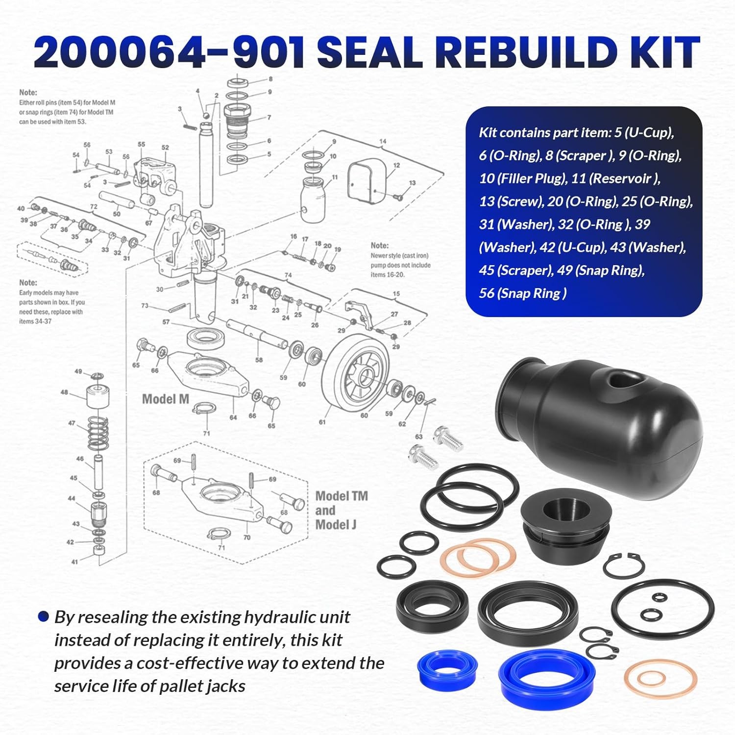 200064-901 Hydraulic Seal Rebuild Kit for Multiton Pallet Jack TM, M or J Series