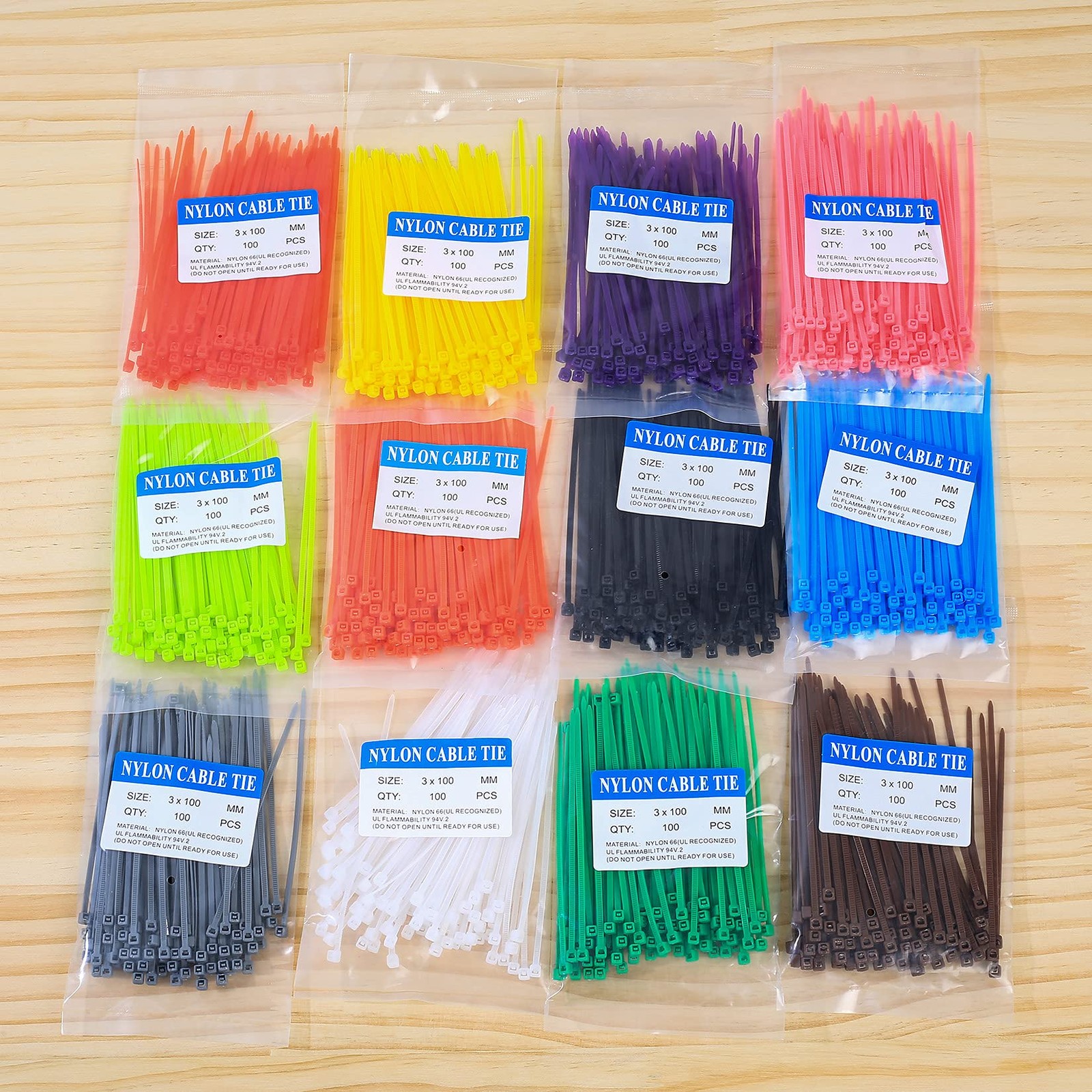 1200 Pcs Mixed Colored Zip Ties 4 Inch Multicolor Self-Locking Nylon Cable Zip