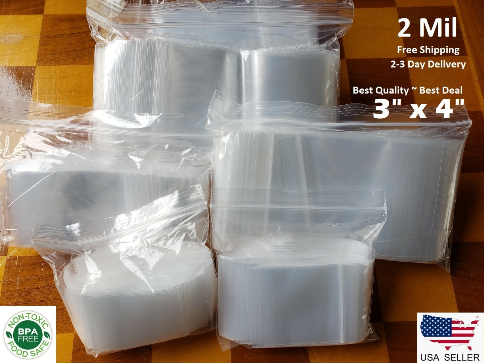 3″x 4″ CLEAR 2 MIL ZIP SEAL BAGS POLY PLASTIC RECLOSABLE LOCK MINI SMALL BAGGIES