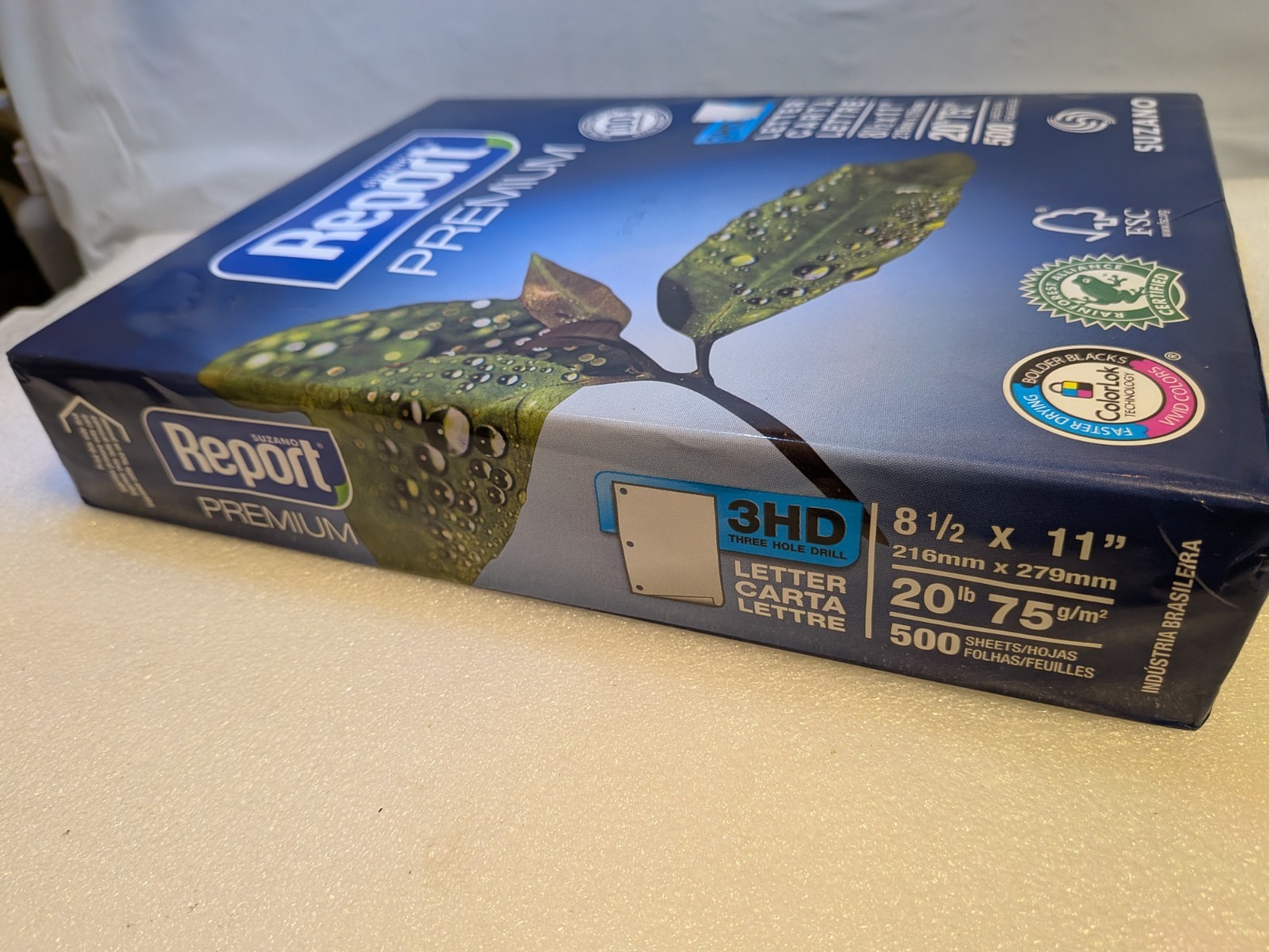Suzano Report Premium 3HD 3-Hole Punched Copy Paper 8.5×11 20lb 500 Sheets