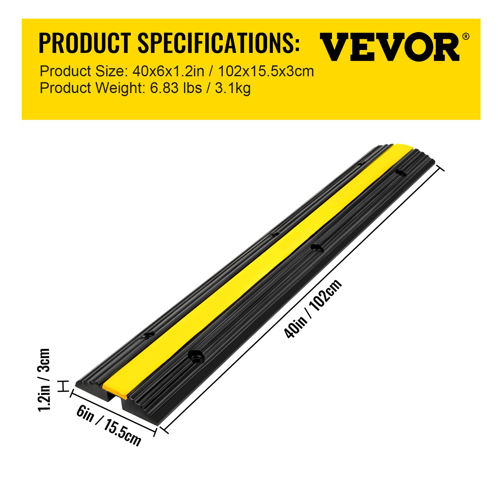 VEVOR 4PCS 1 Channel Speed Bumps Wire Hose 22000lbs Cable Protector Ramp