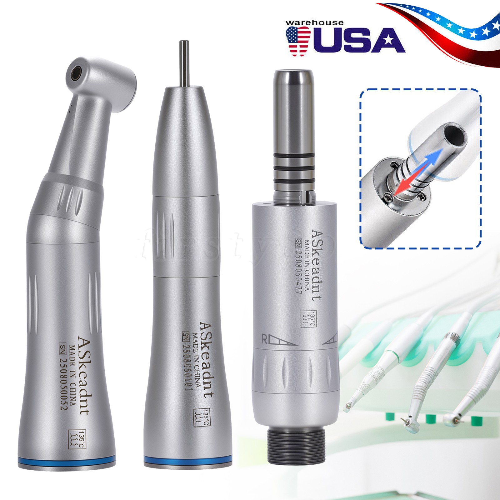 Dental Slow Low Speed Handpiece Push Contra Angle/Air Motor NSK Style 2/4 Holes