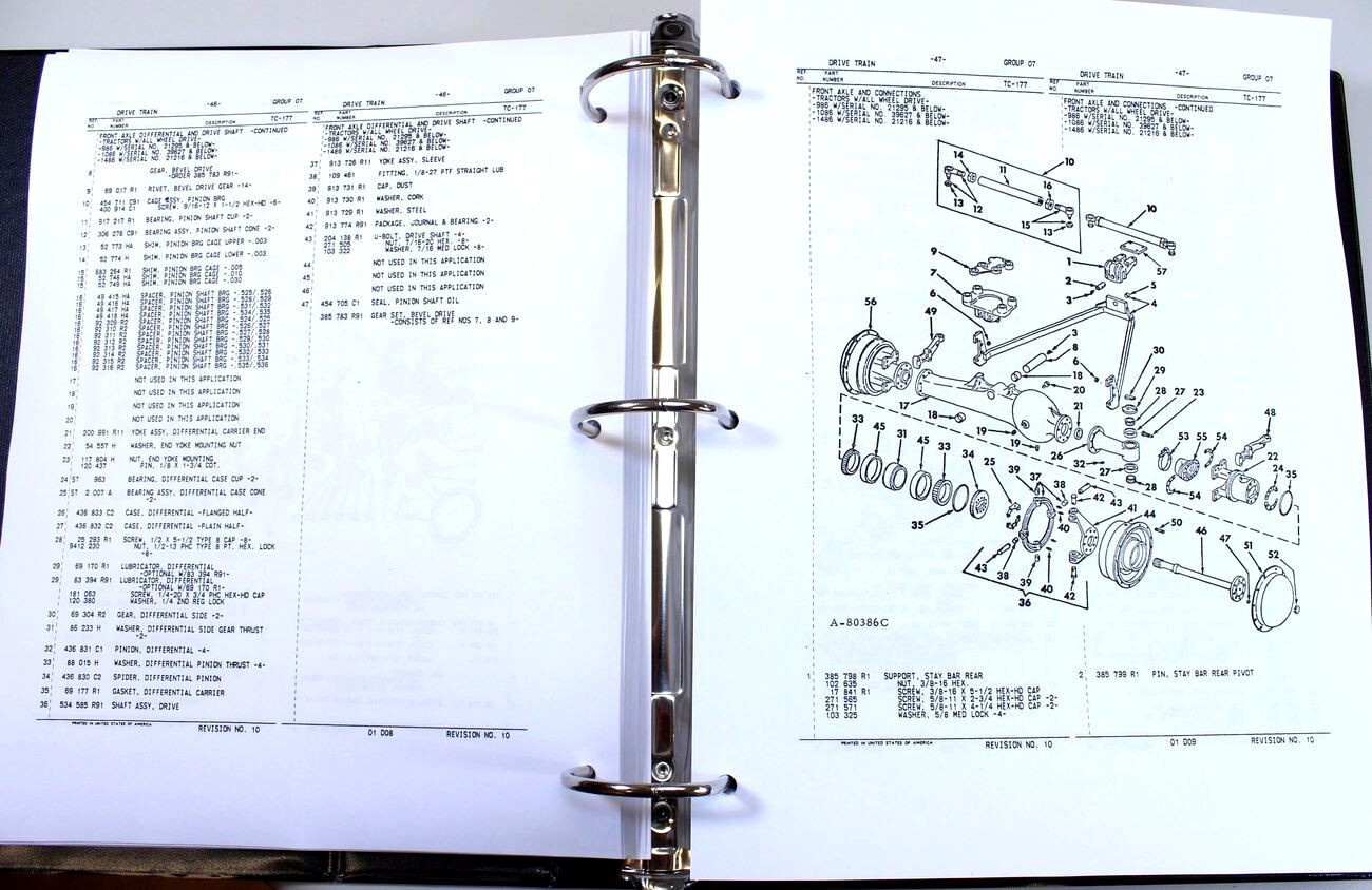 International 986 1086 1486 Tractor Service Parts Operators Manual Repair Set