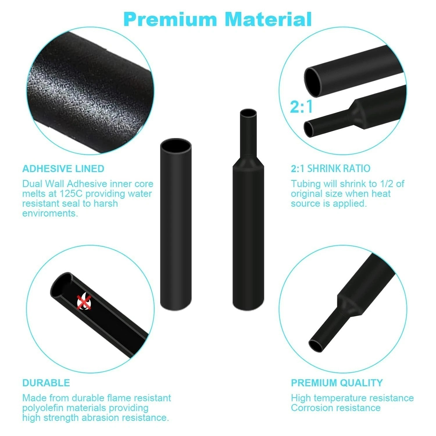 900 PCS Wire Heat Shrink Tubing Kit Marine Grade Wrap Premium Black NEW