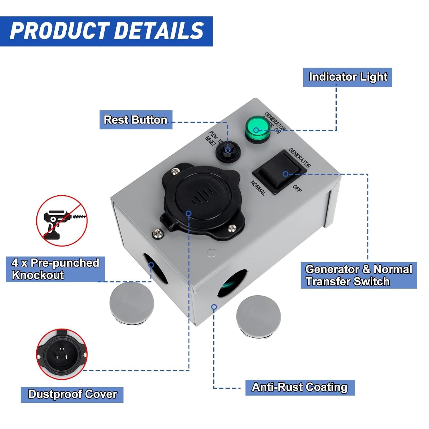 Durable 15 Amp Listed Manual Transfer Switch for Safe Indoor and Outdoor Use