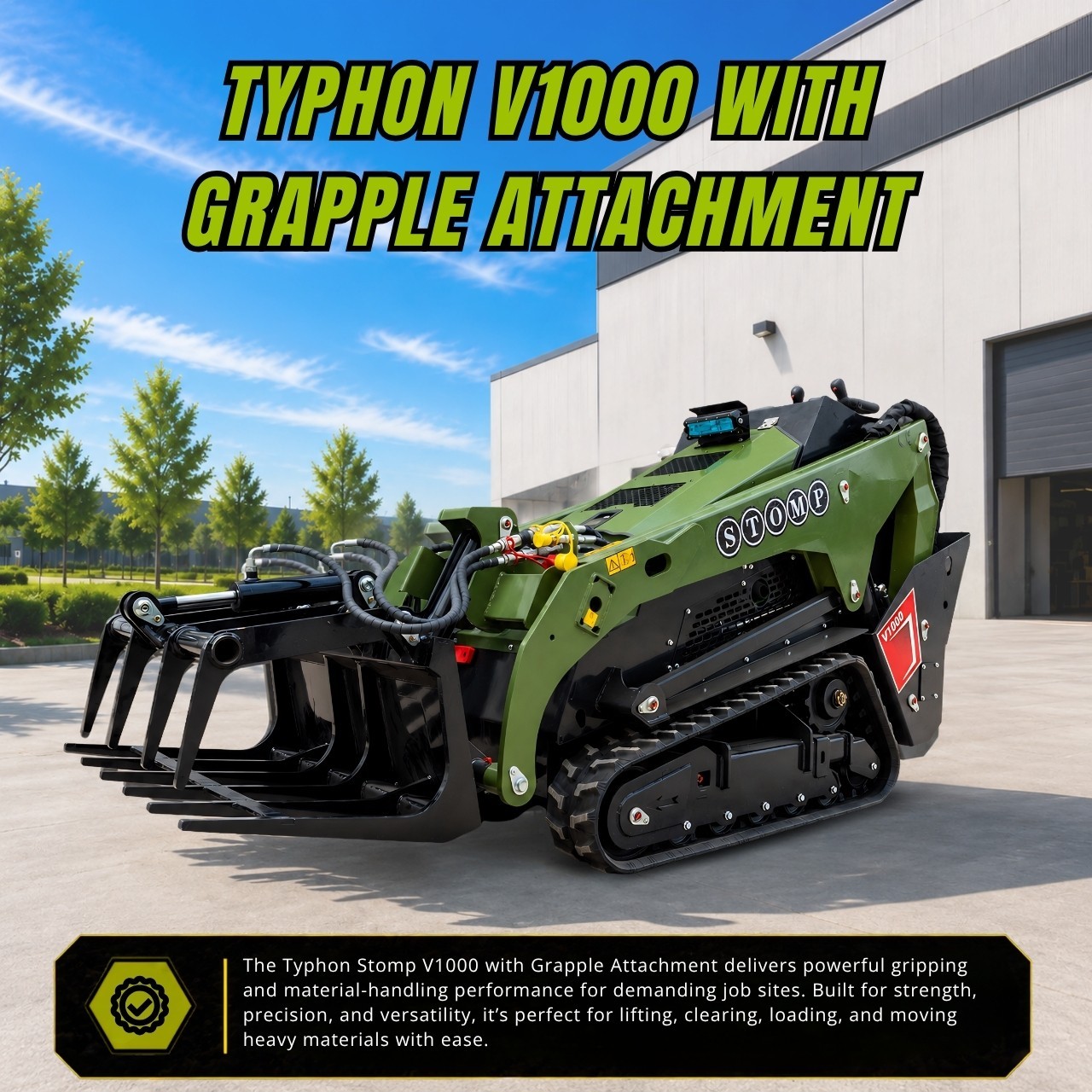 TYPHON STOMP V1000 1.5Ton Skid Steer Loader Kubota D1105 w Grapple and Bucket