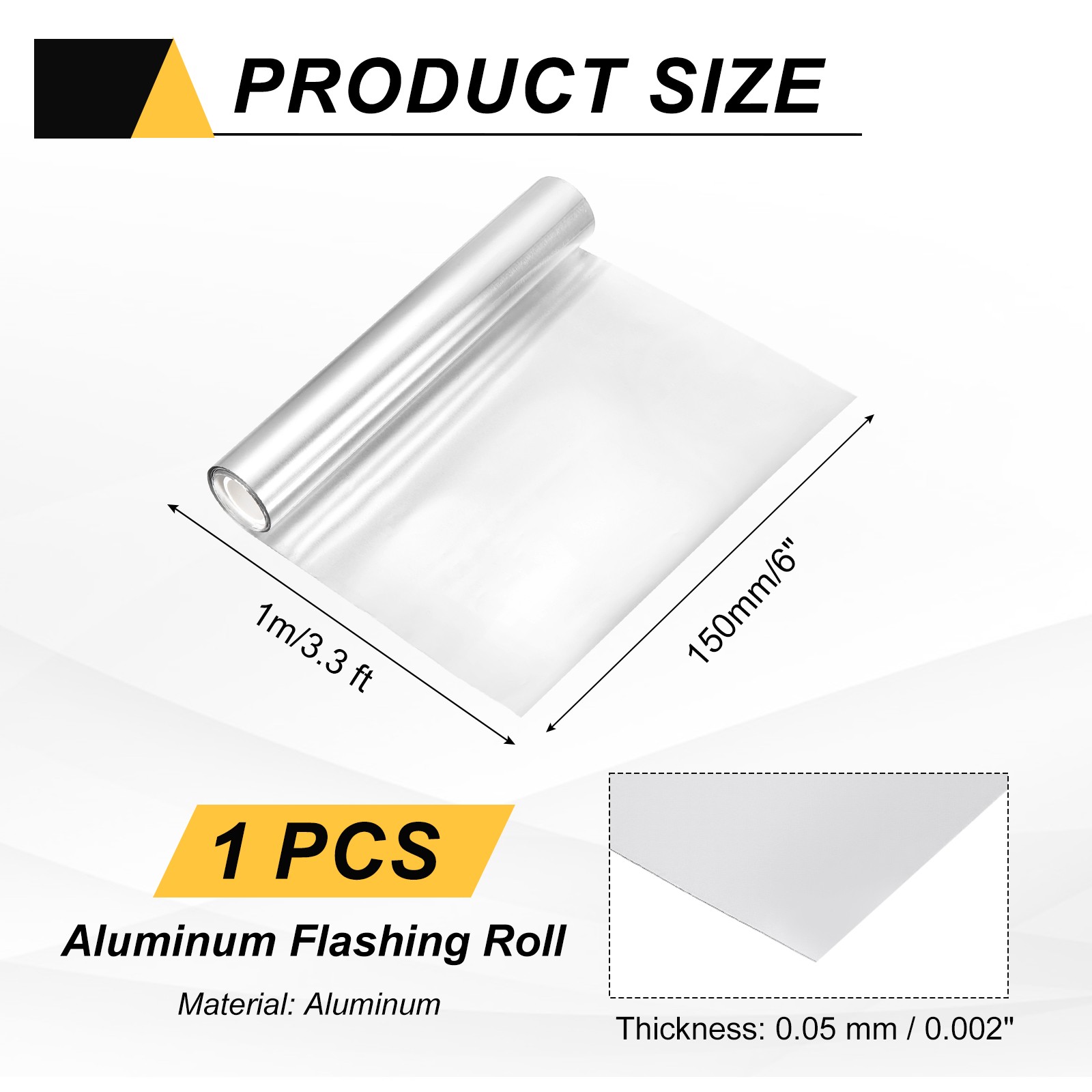 6in x 3.3ft Aluminum Flashing Roll, 0.05mm Metal Roof Panels for House Repair