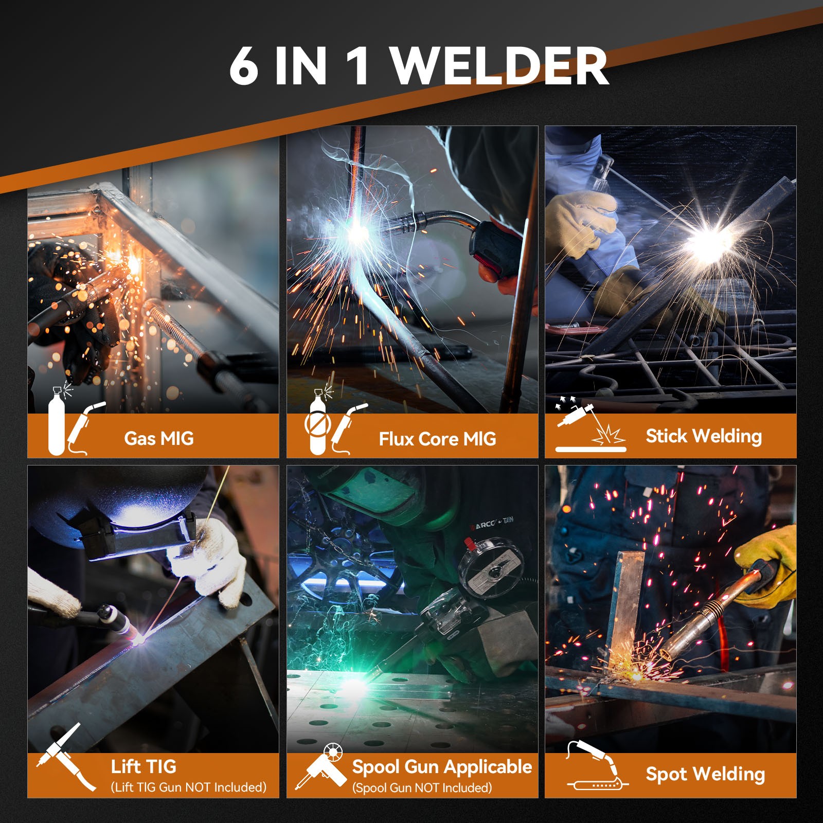 ARCCAPTAIN 6-in-1 MIG Welder Synergic 110V/220V Multi Process w/ LED Display