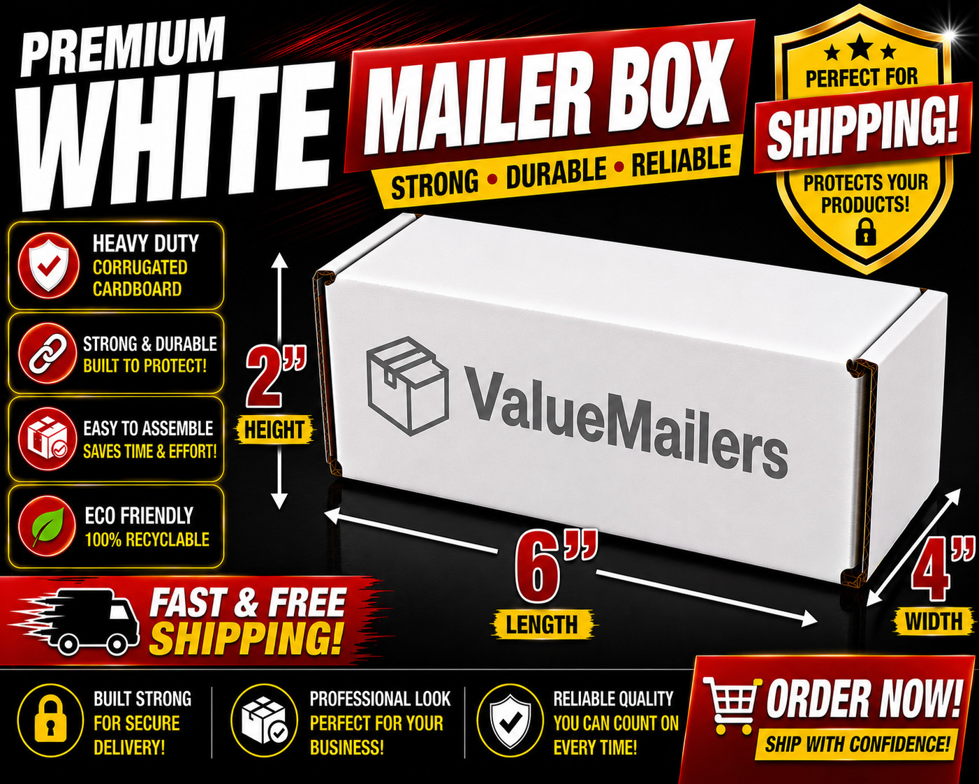 200 – 6 x 4 x 2 White Corrugated Shipping Mailer Packing Box Boxes