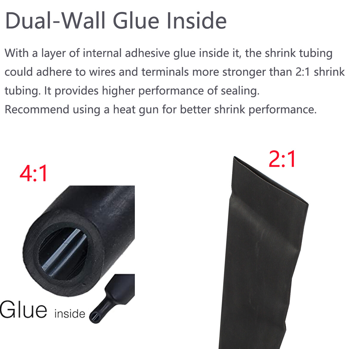 4:1 Heat Shrink Tubing Waterproof Dual Wall Adhesive Shrinkable Tubes Wires Wrap