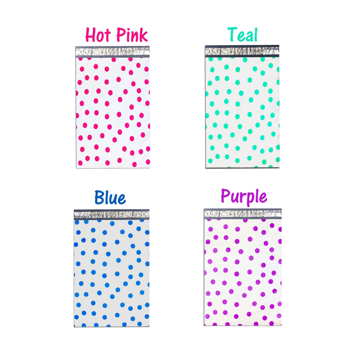 Hot Pink,Teal,Purple,Blue Polka Dot Flat Poly Shipping Mailers 10×13, 6×9, 12×15