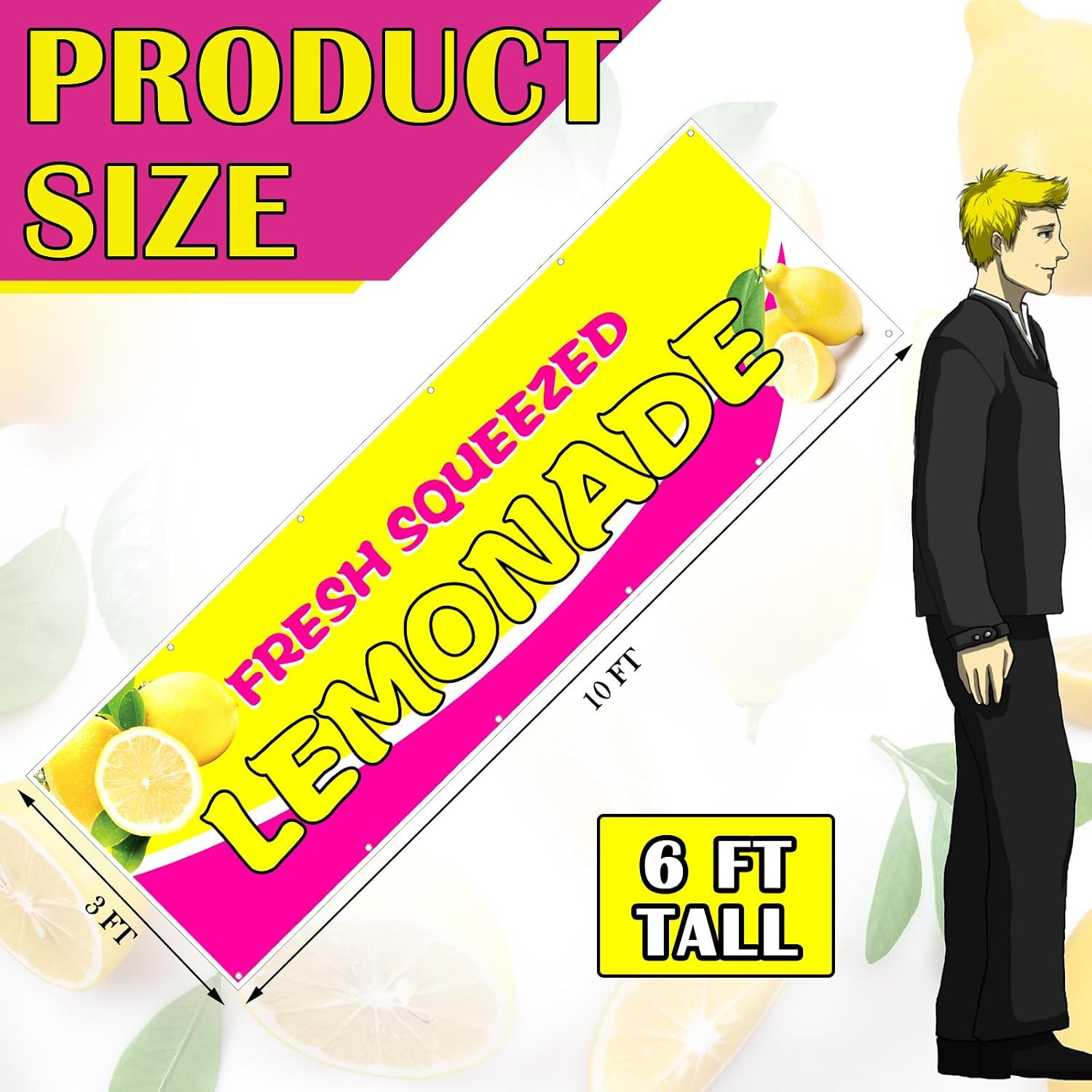 3 X 10 Ft Pink Lemonade Sign Vinyl Banner Fresh Squeezed Lemonade Stand Supplies