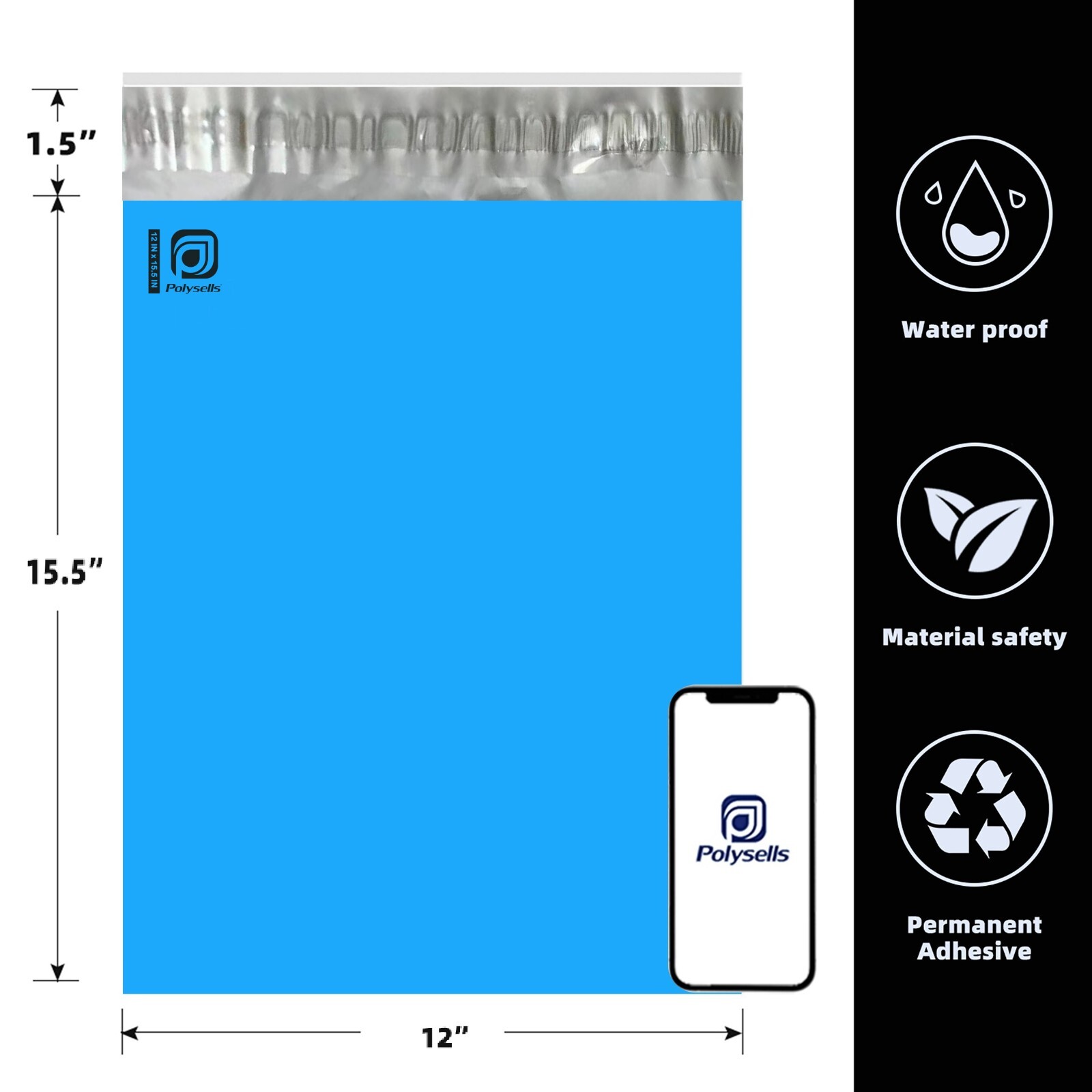 100 12×15.5 Poly Mailers Envelopes Self Sealing Shipping Mailers Blue POLYSELLS