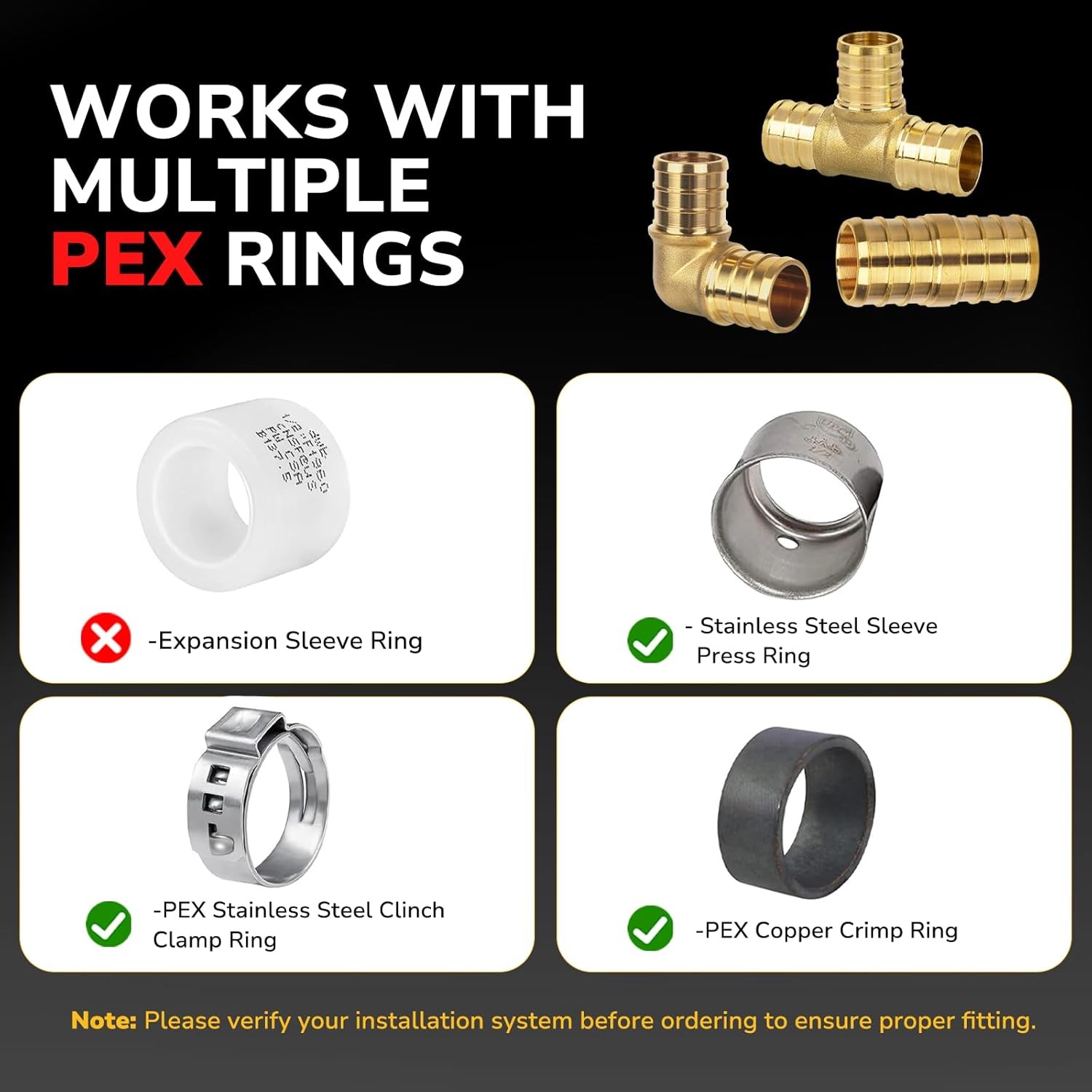 30 Pack 1/2″ PEX Fittings Set Elbow Tee Coupling Brass Crimp Kit US