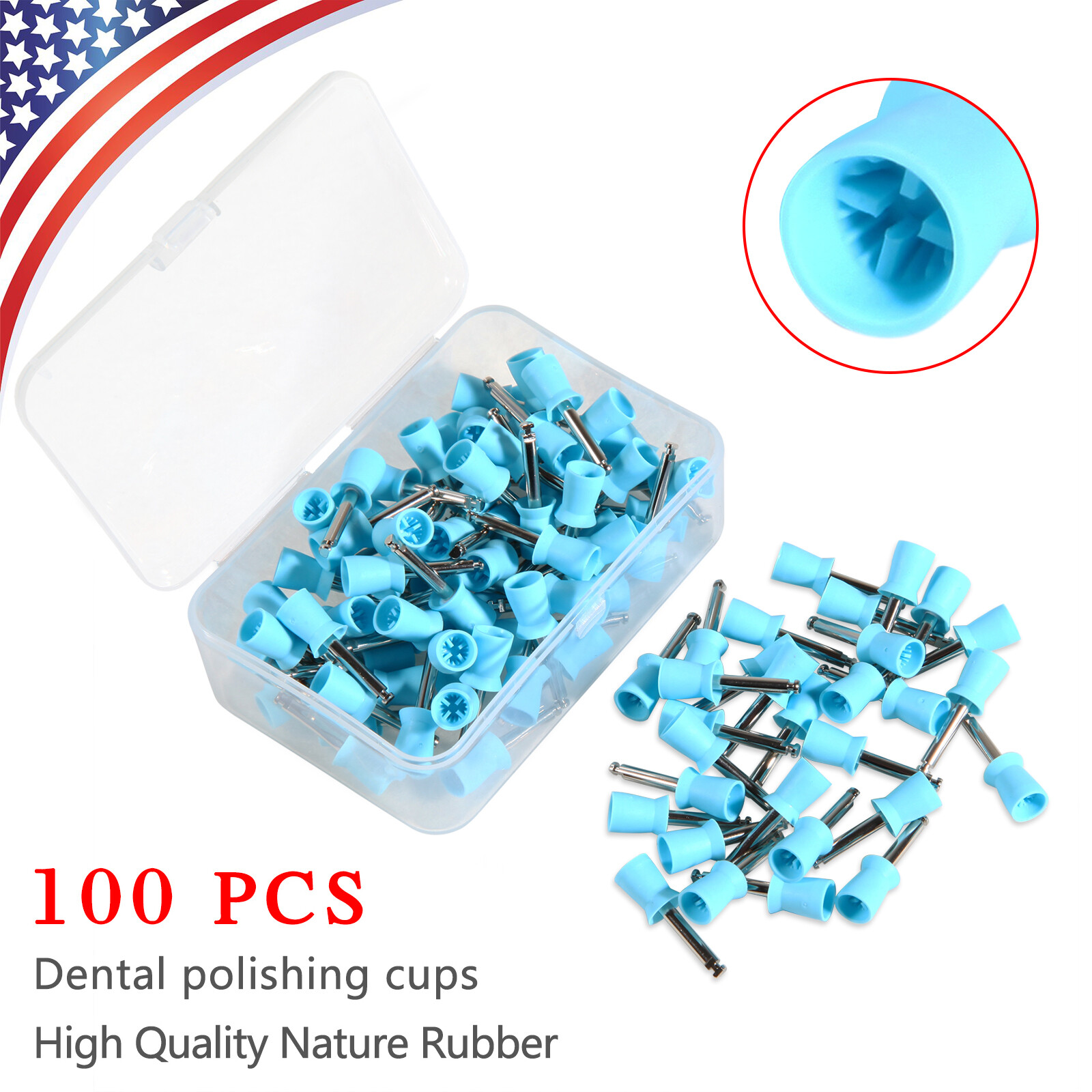 100 Pcs Dental Rubber Prophy Teeth Polish Polishing Cups Latch Type Brushes blue