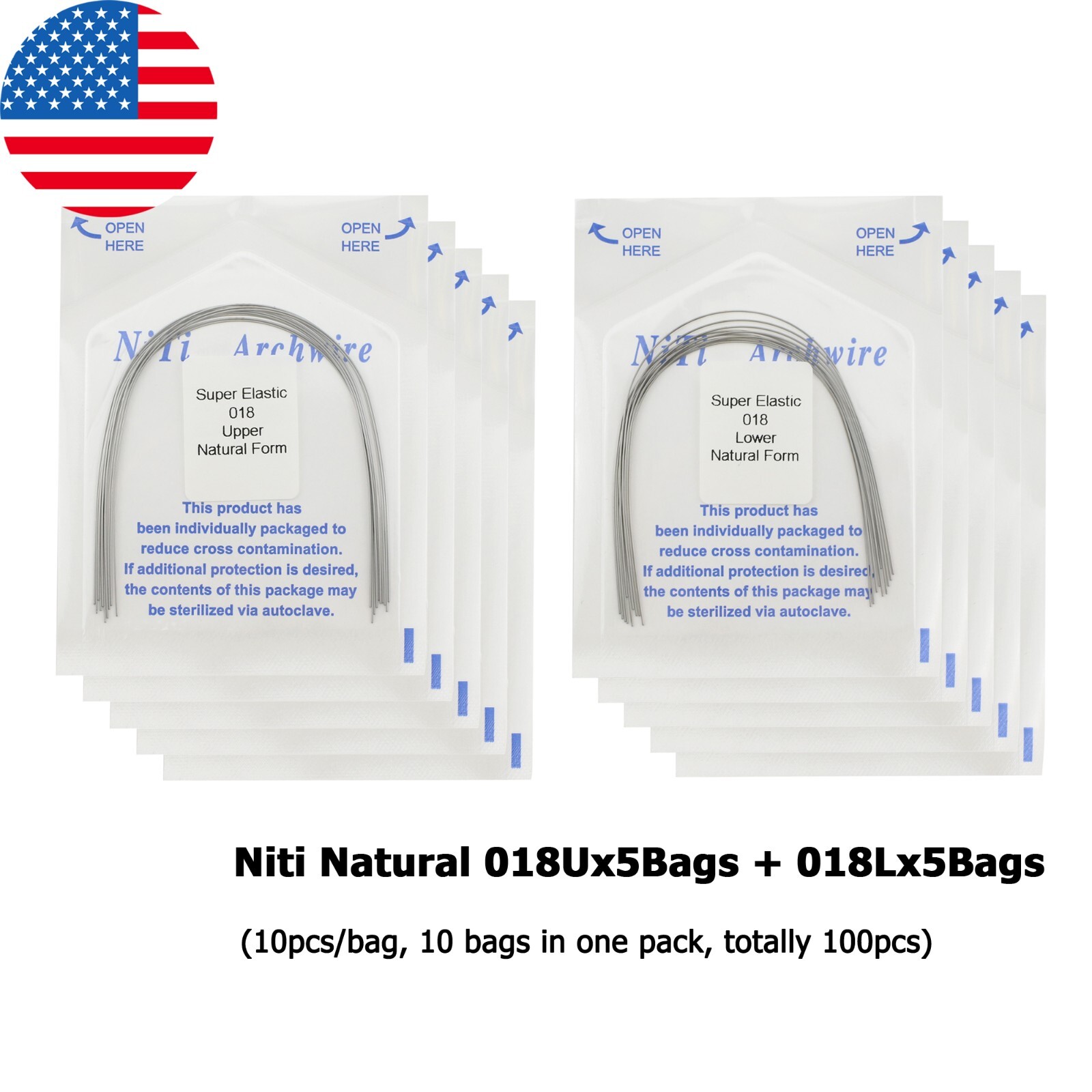 100PCS Dental Orthodontic Niti Arch Wire Rectangular Round Natural Upper Lower