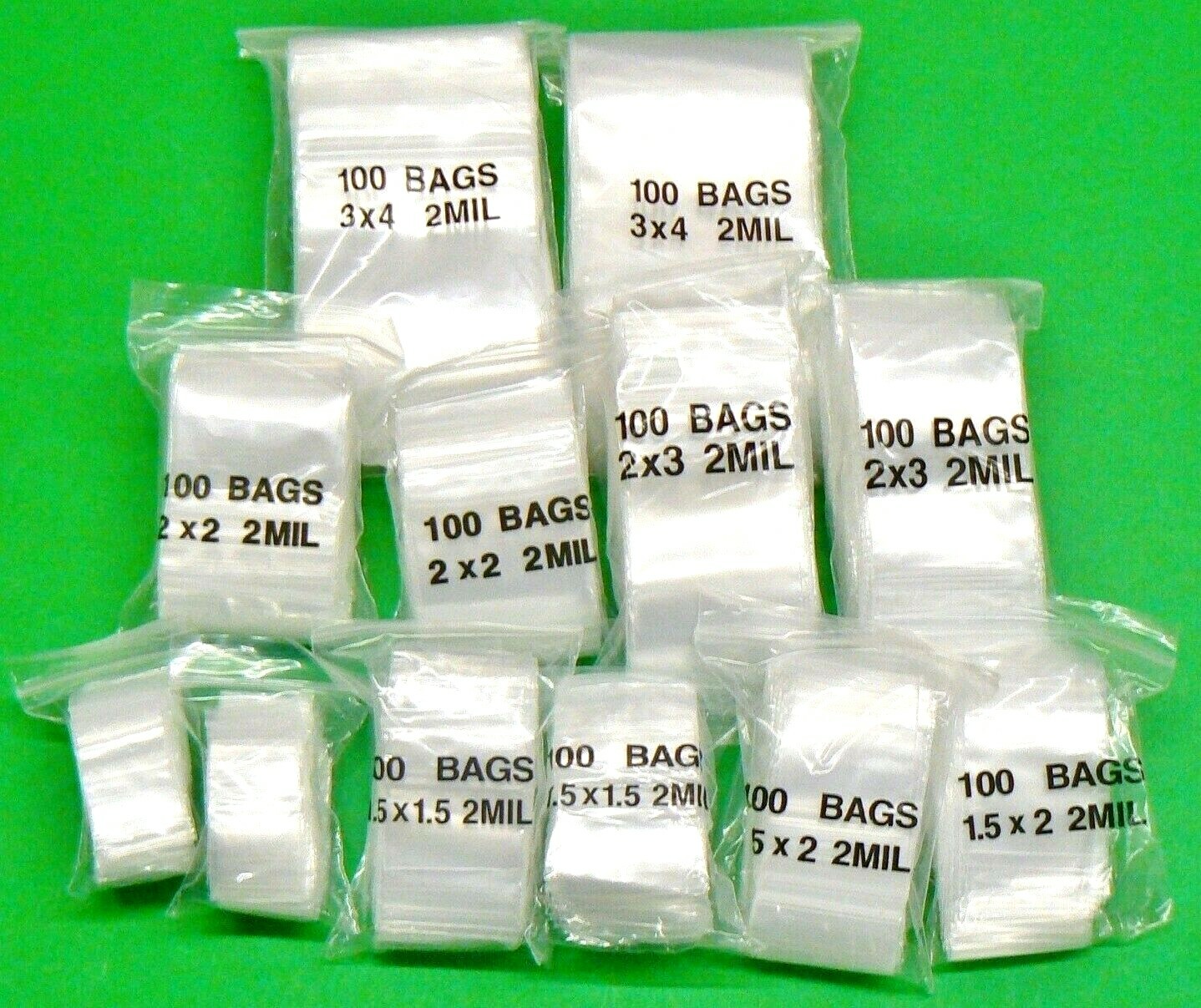 1200 Bags Assorted 2mil Clear Reclosable Assortment 6 Sizes 200each – 1×1 To 3×4