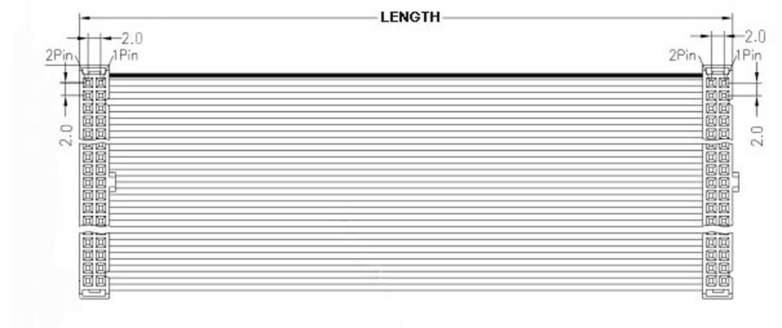 2Pcs 2mm Pitch 2×4 Pin 8 Pin 8 Wire IDC Flat Ribbon Cable Length 80CM
