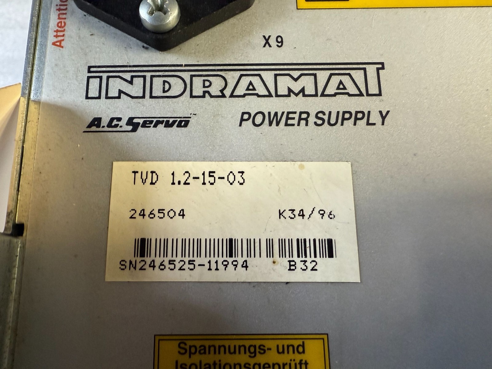 REXROTH INDRAMAT TVD 1.2‑15‑03 AC Servo Power Supply USED