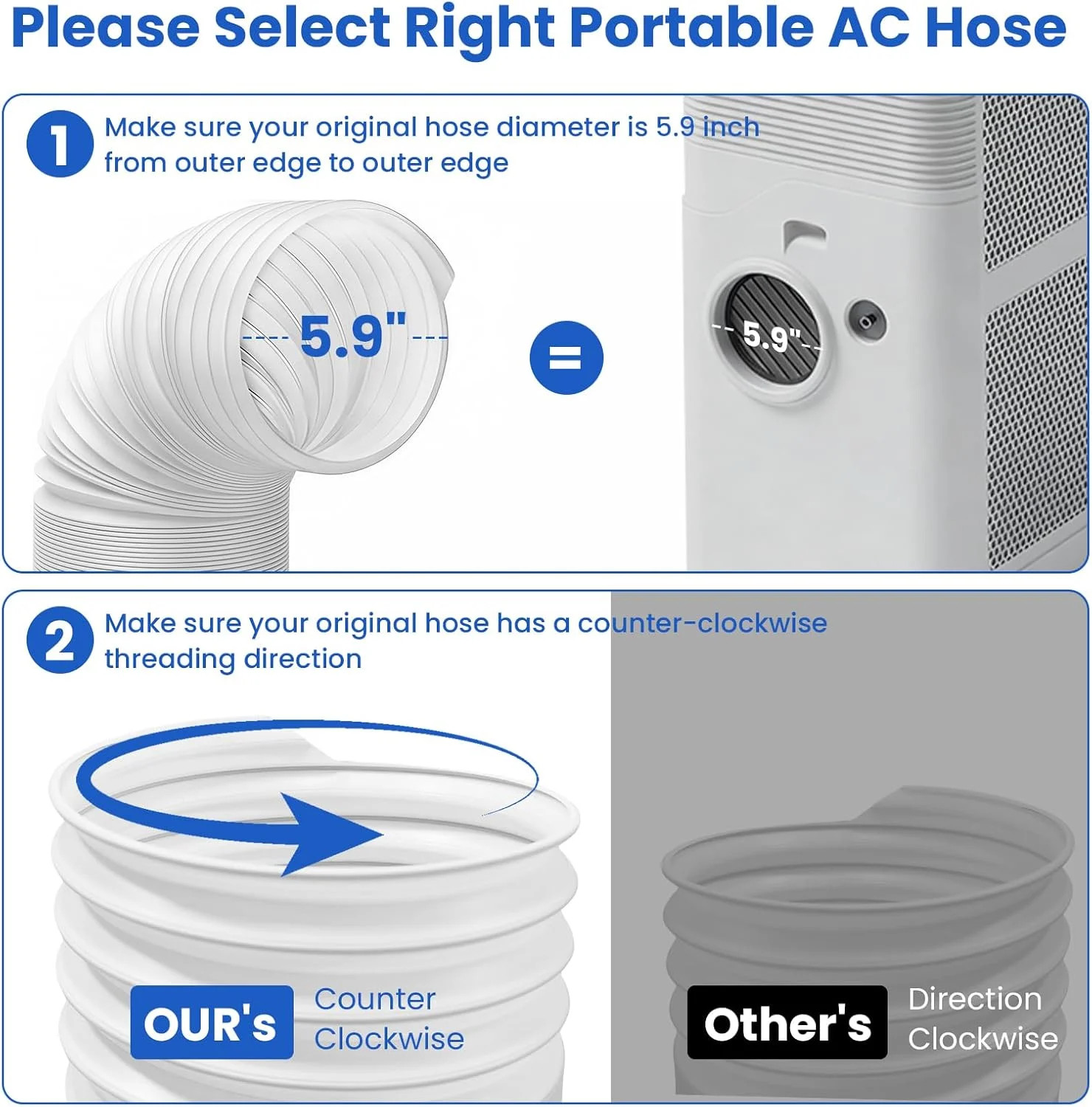 5.9″ Portable Air Conditioner Hose, 59″ Universal AC Vent Exhaust Tube Pipe