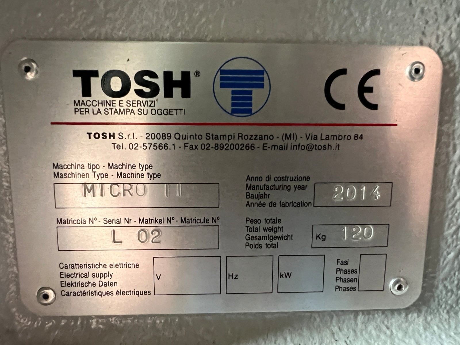 Tosh Logica Micro II Pad Printing Machine