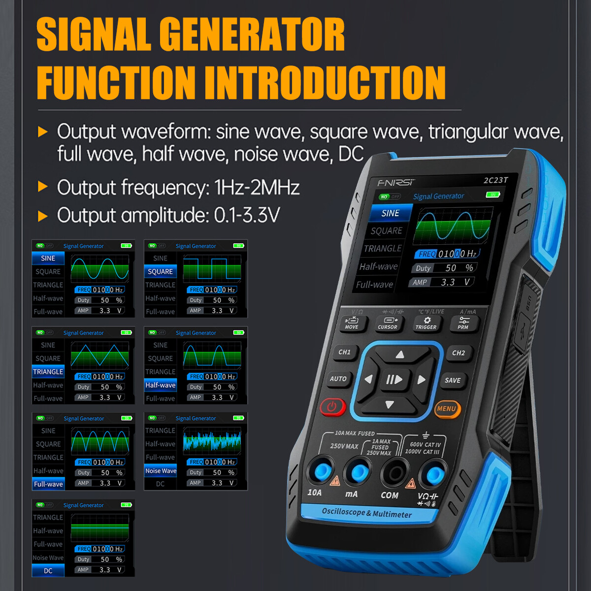 3-IN-1 FNIRSI 2C53T Advanced Version Dual Channel Digital Oscilloscope + 2 Probe