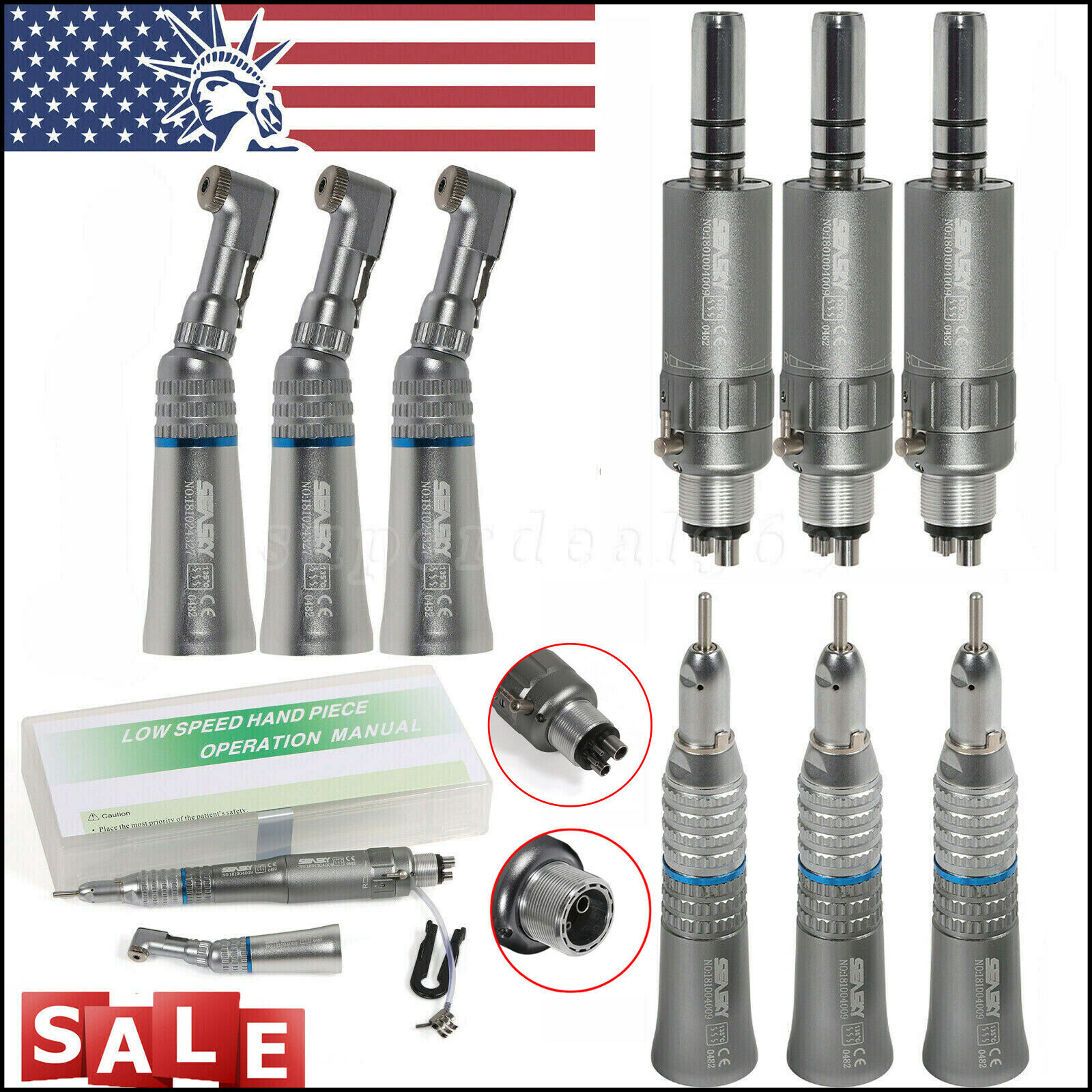 NSK Style Dental Slow Low Speed Handpiece Straight Contra Angle Air Motor 4/2H