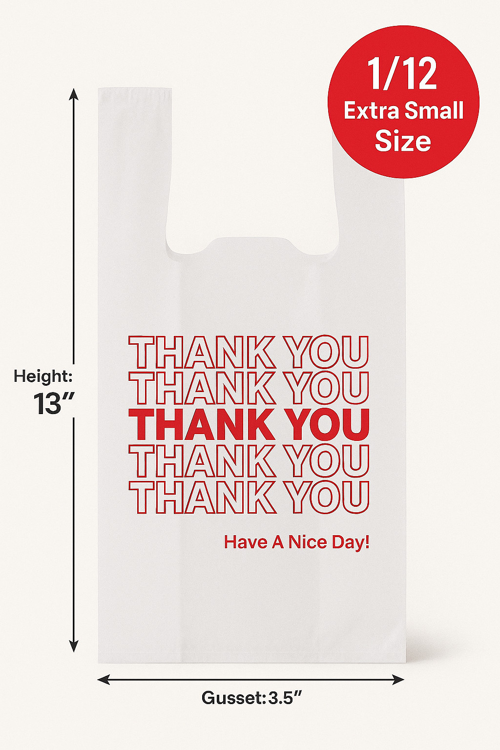 Bags 1/12 Extra Small 7×3.5×13 THANK YOU T-Shirt Plastic Grocery Shopping Bags