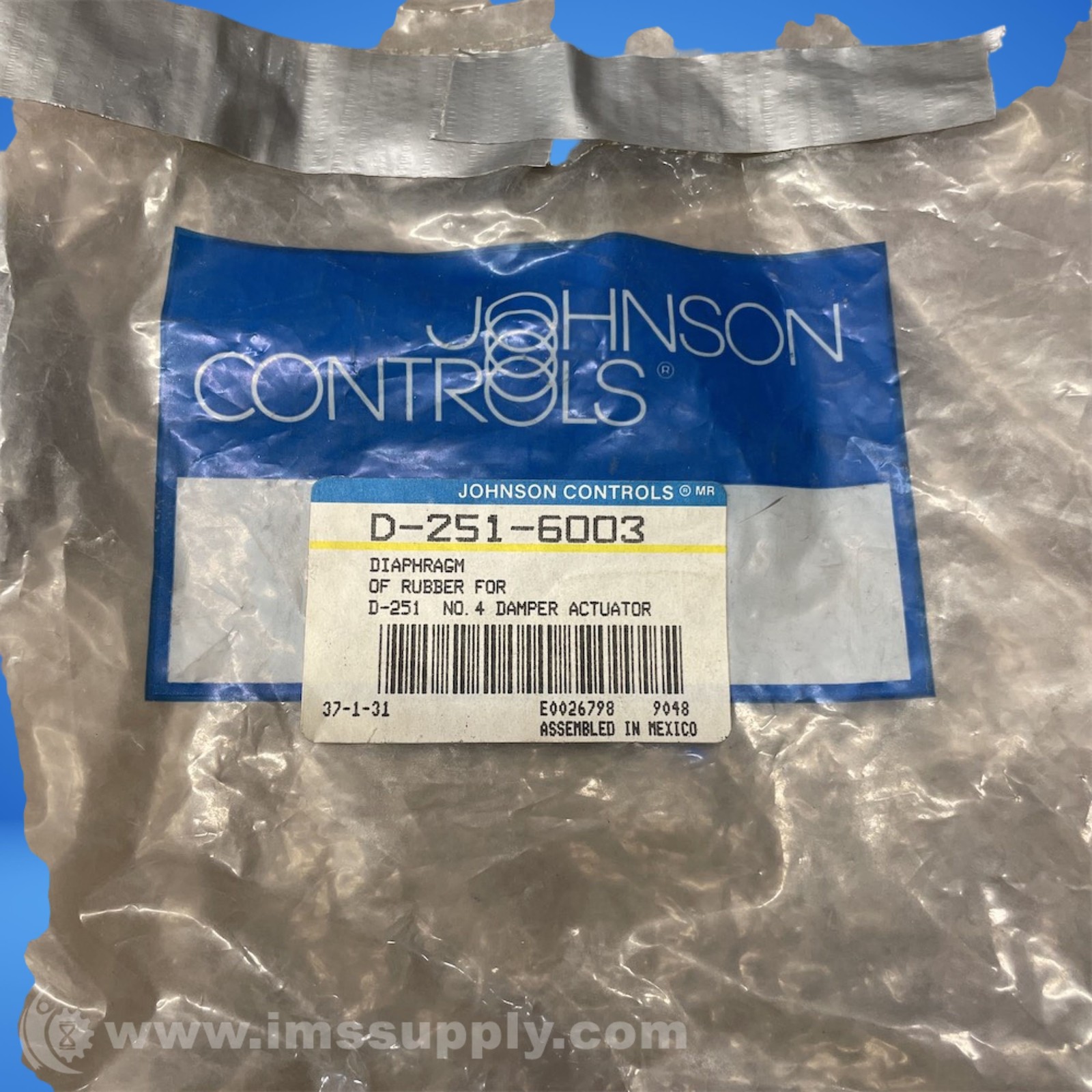 Johnson Controls D-251-6003 Rubber Diaphragm FNOB