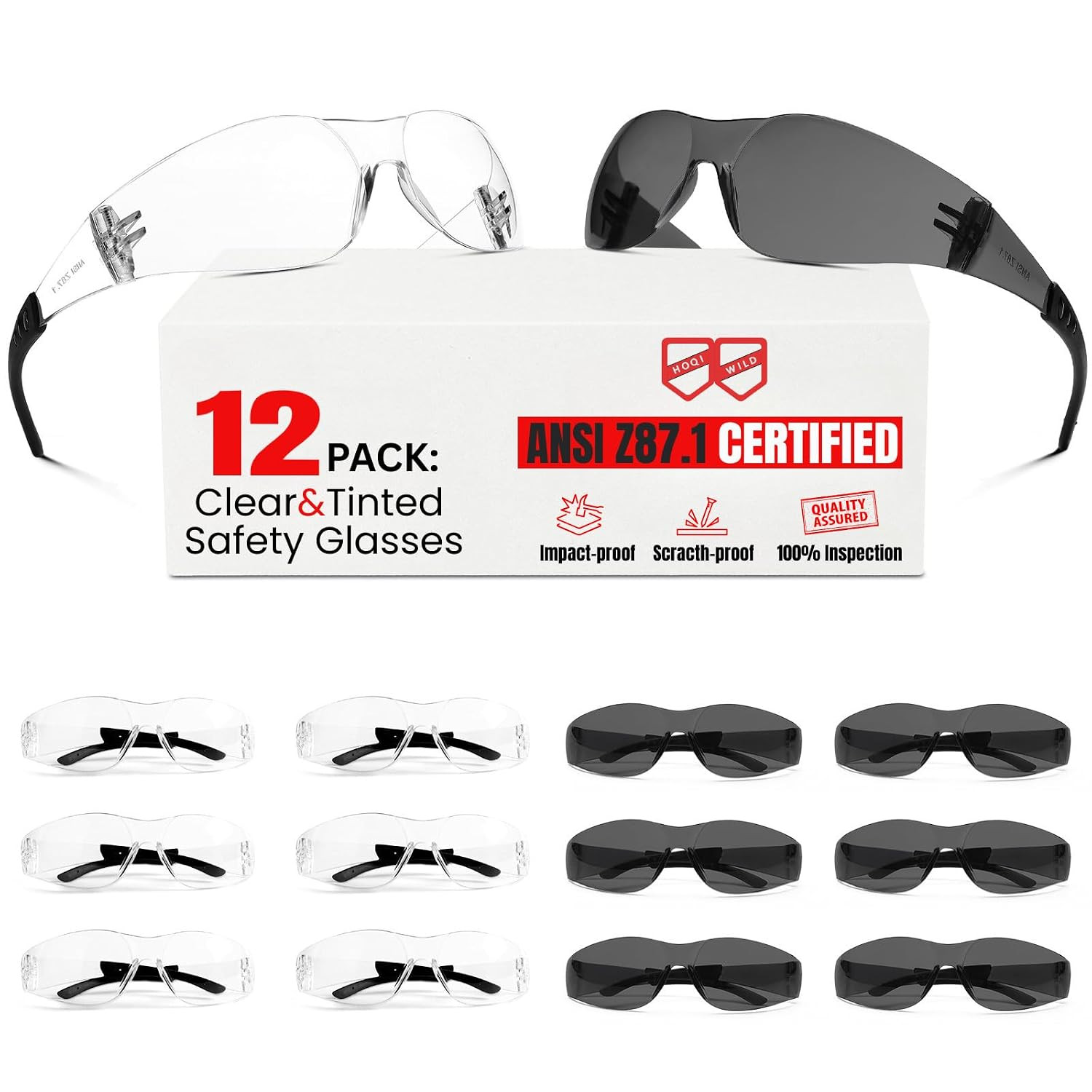 ANSI Z87.1 Clear Safety Glasses for Men and Women 36Pack, Scratch&Impact-Resista
