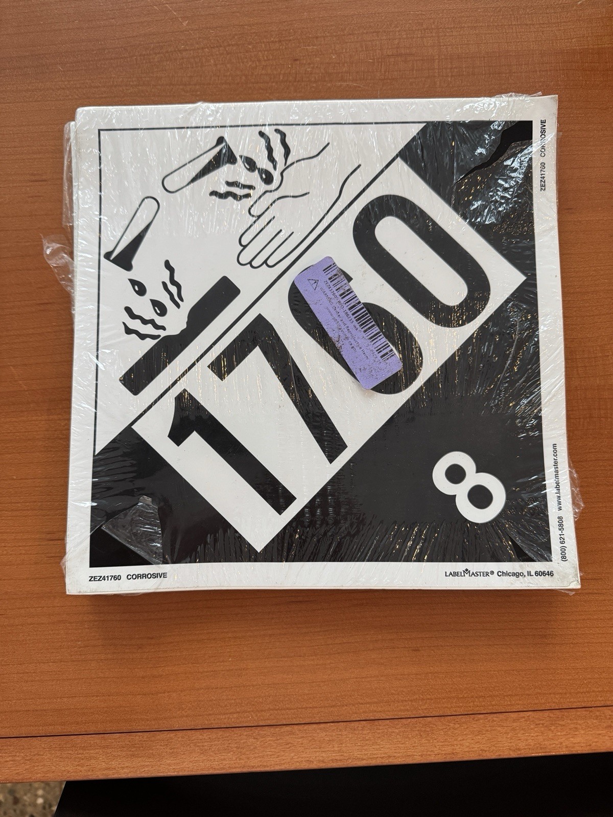1760 Placard Class 8 Corrosive 50-pk. – 10.75″ x 10.75″ Removable Self Adhesive
