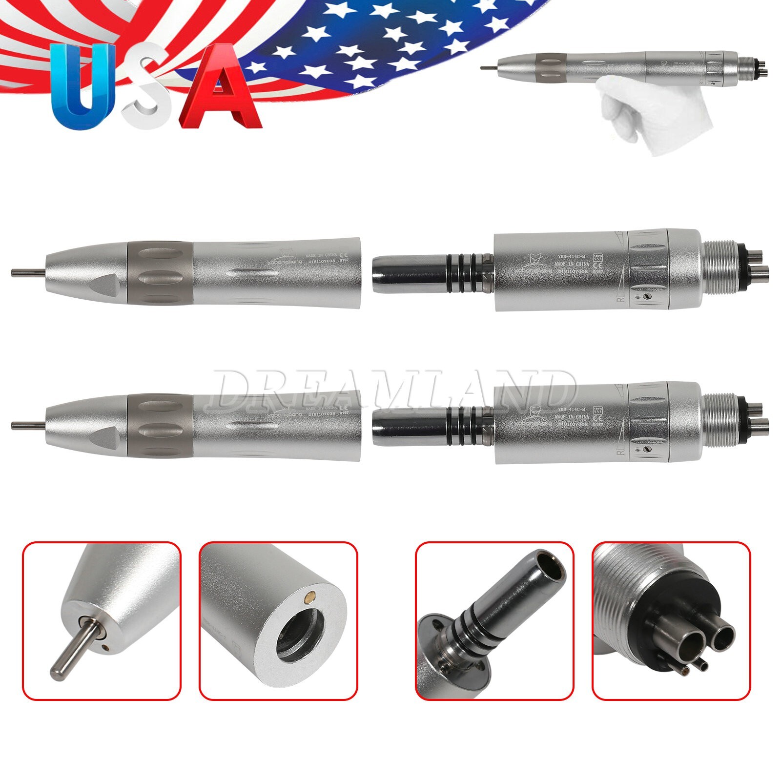 Dental Slow Low Speed Handpiece Push Contra Angle NSK Style Air Motor 4Holes