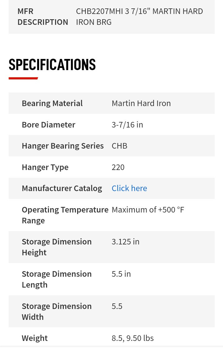 Martin CHB2207MHI Conveyor Hanger Bearing 3 7/16 In Bore