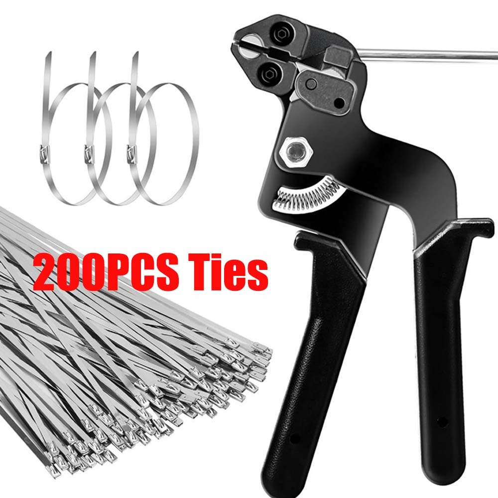 Cable Tie Tool Gun Kit Stainless Steel with 200 pcs Metal Zip Ties #E
