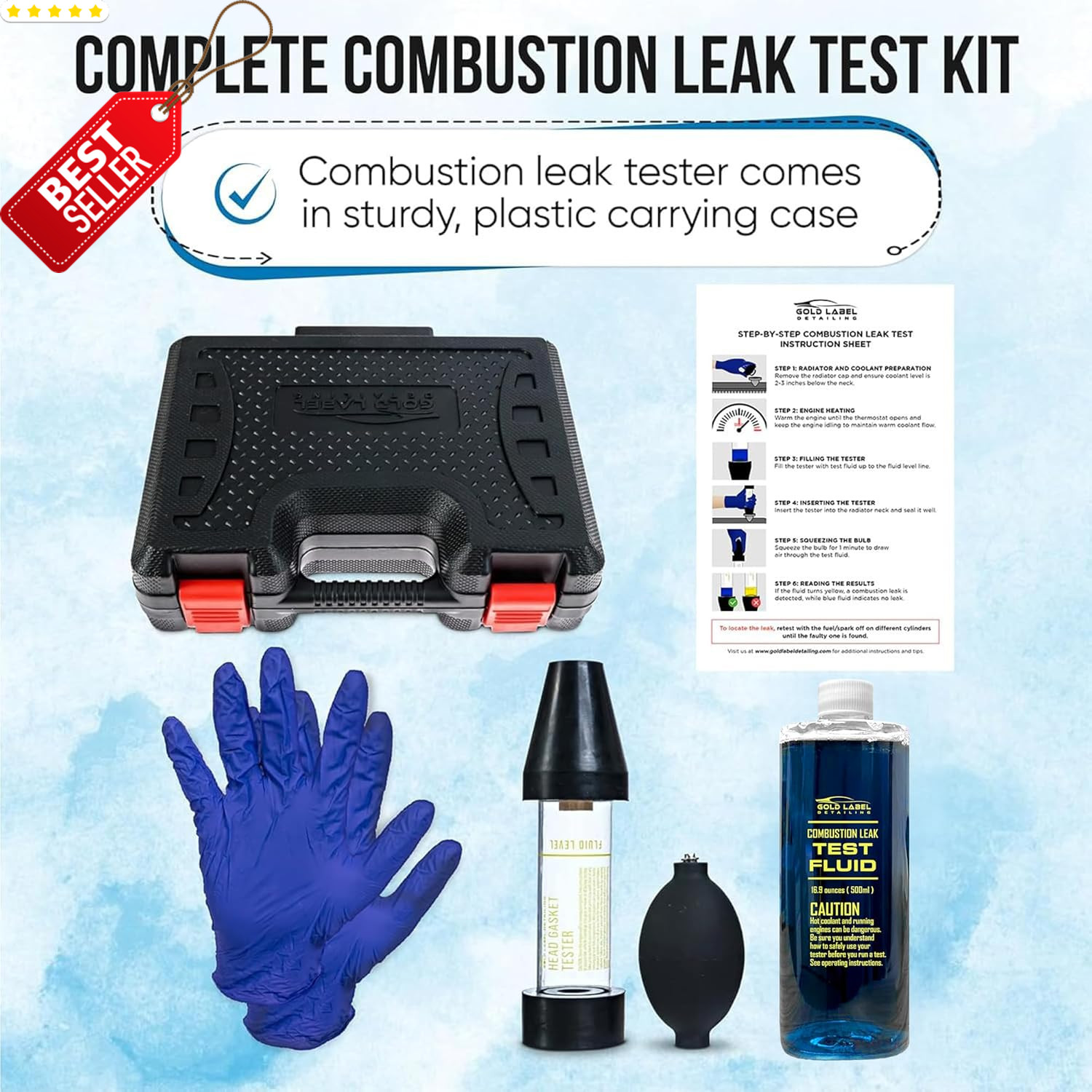 Combustion Leak Detector Kit Engine Block Head Gasket Tester 100 Tests Fluid US