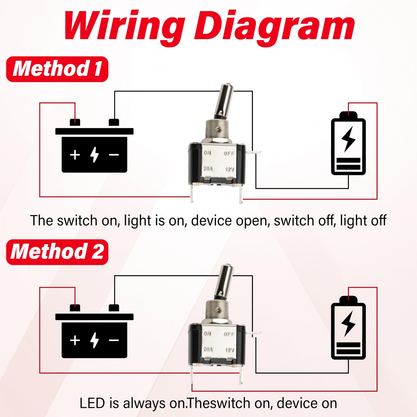 3 PCS LED Lighted Rocker Toggle Switch, 12V SPST 3 Pin 2 Position ON/Off Rock…